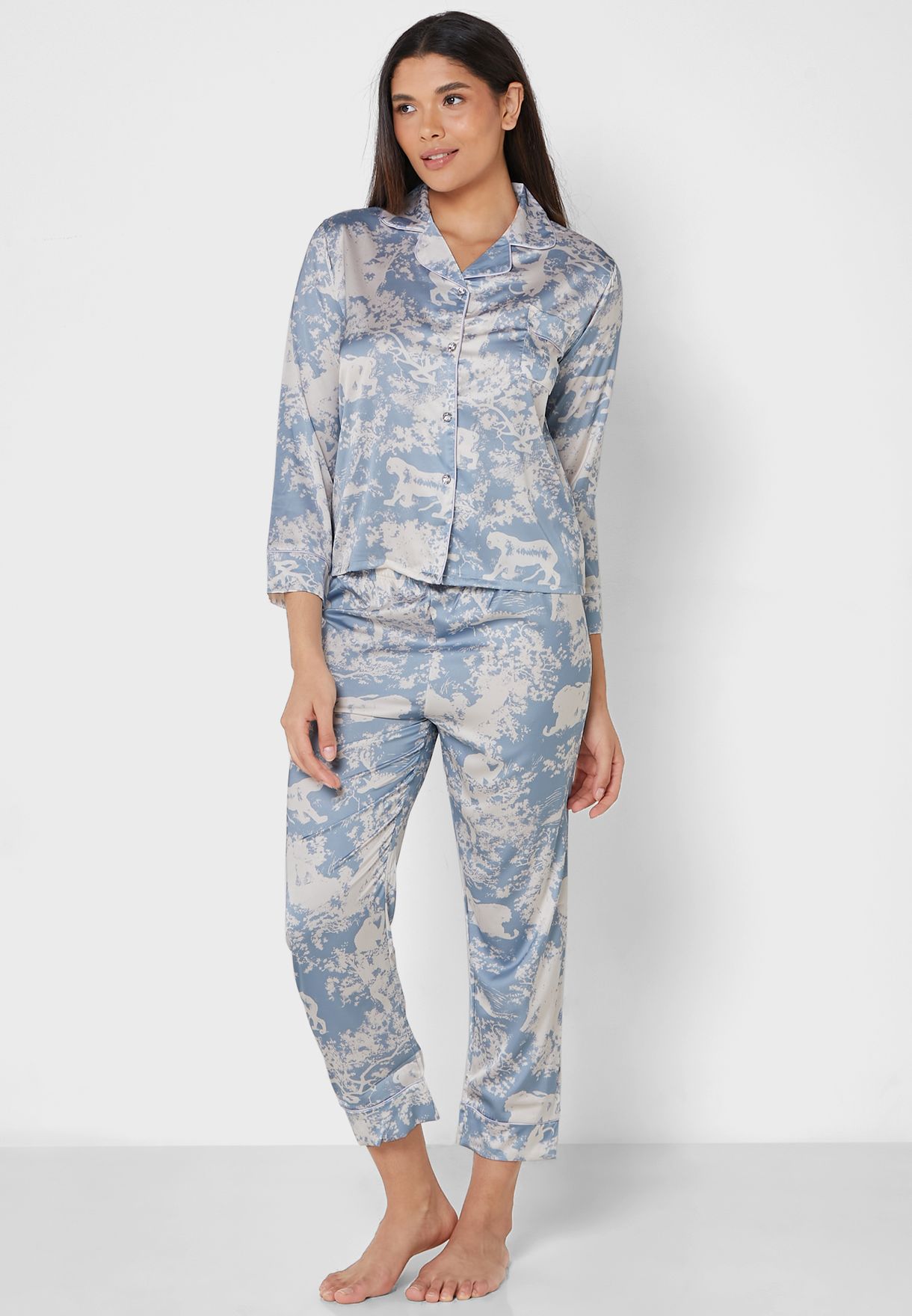 Printed Satin Pyjama Pants Set