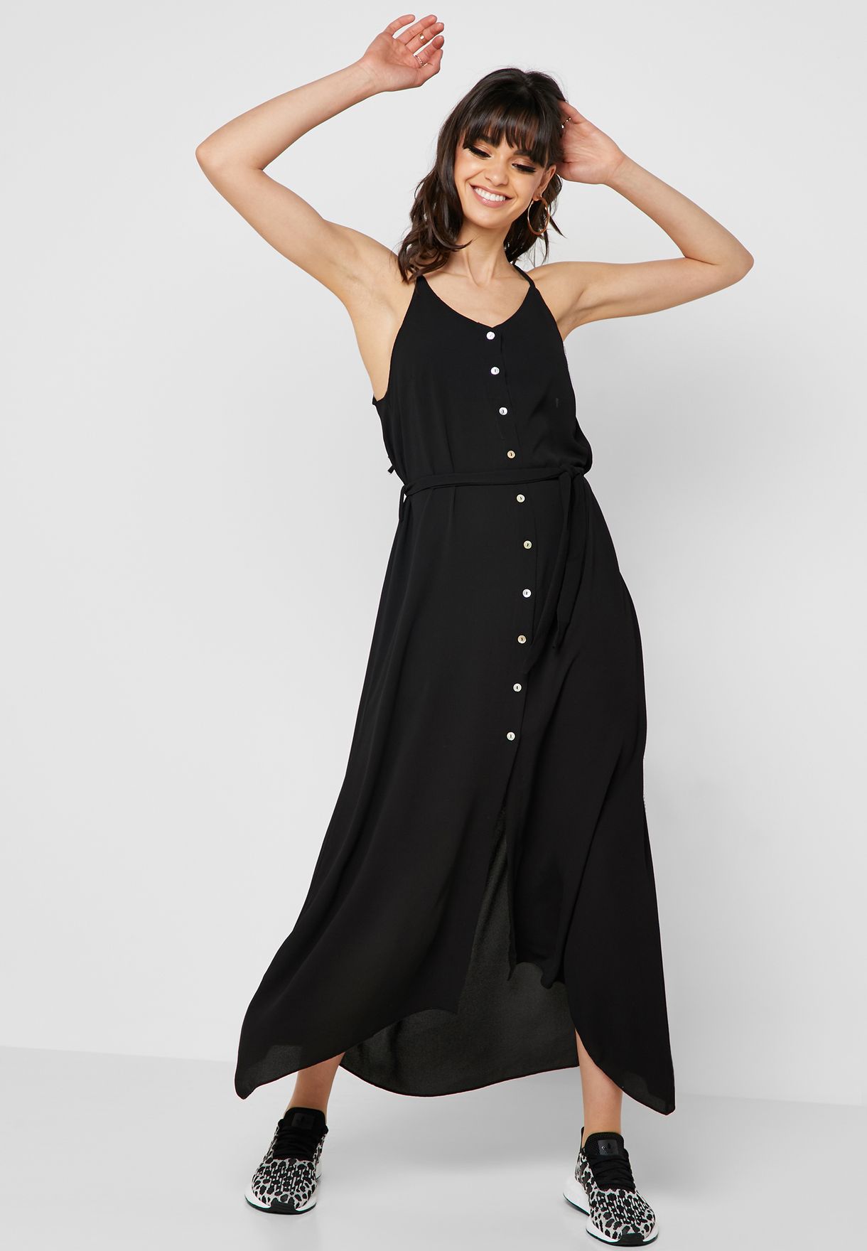 black button maxi dress