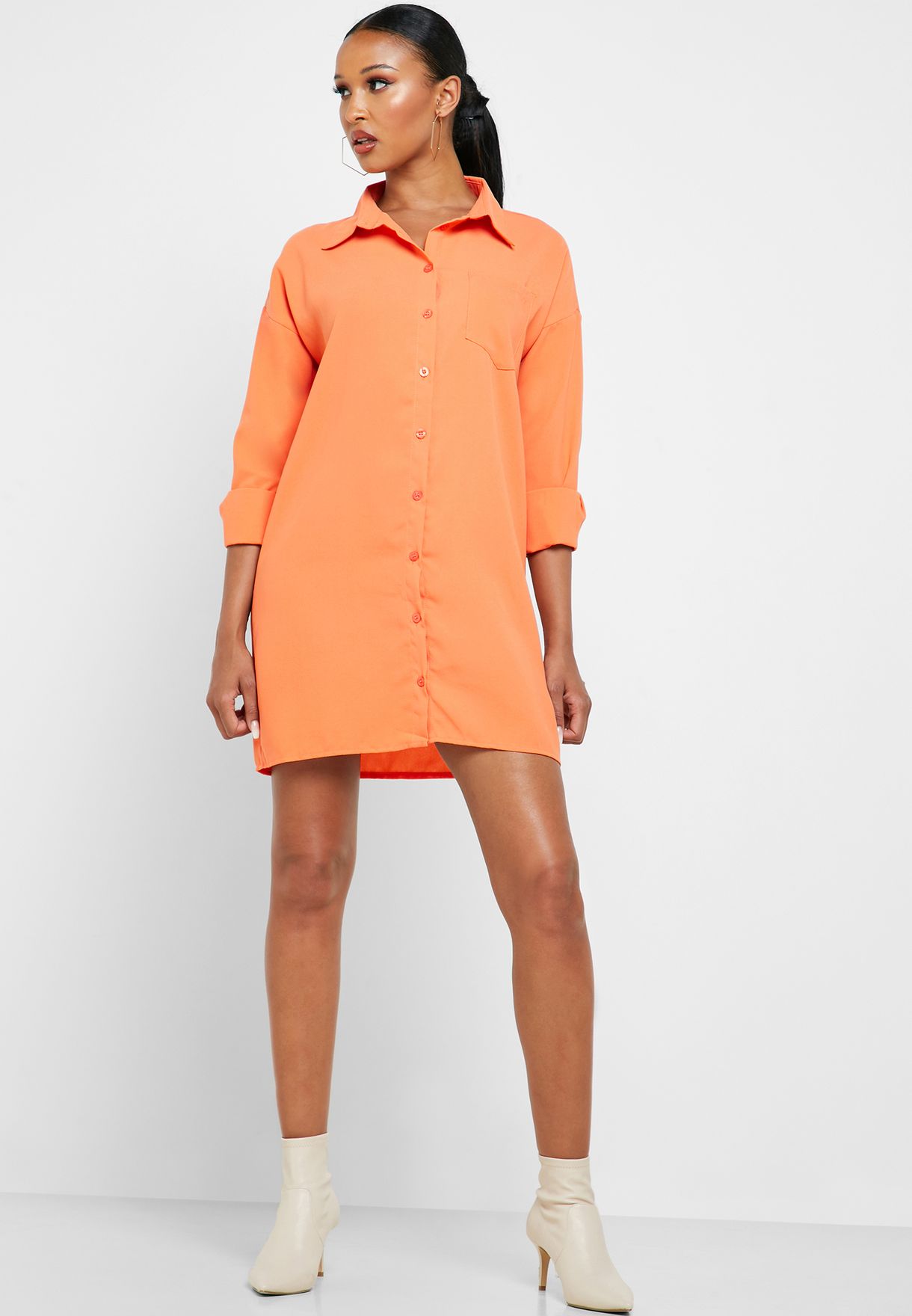 orange oversized shirt dress