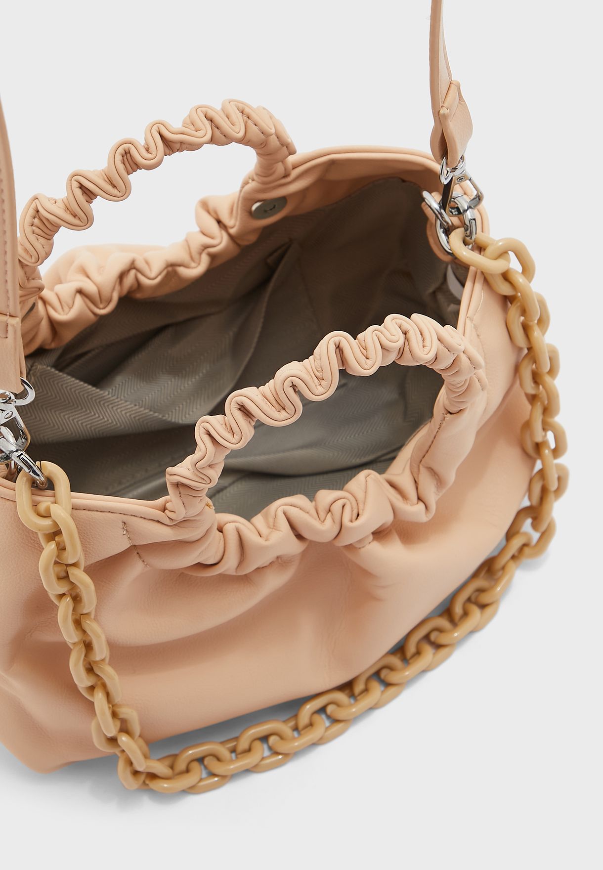 Soft Tote Handbag With  Ruched Handle And Chain