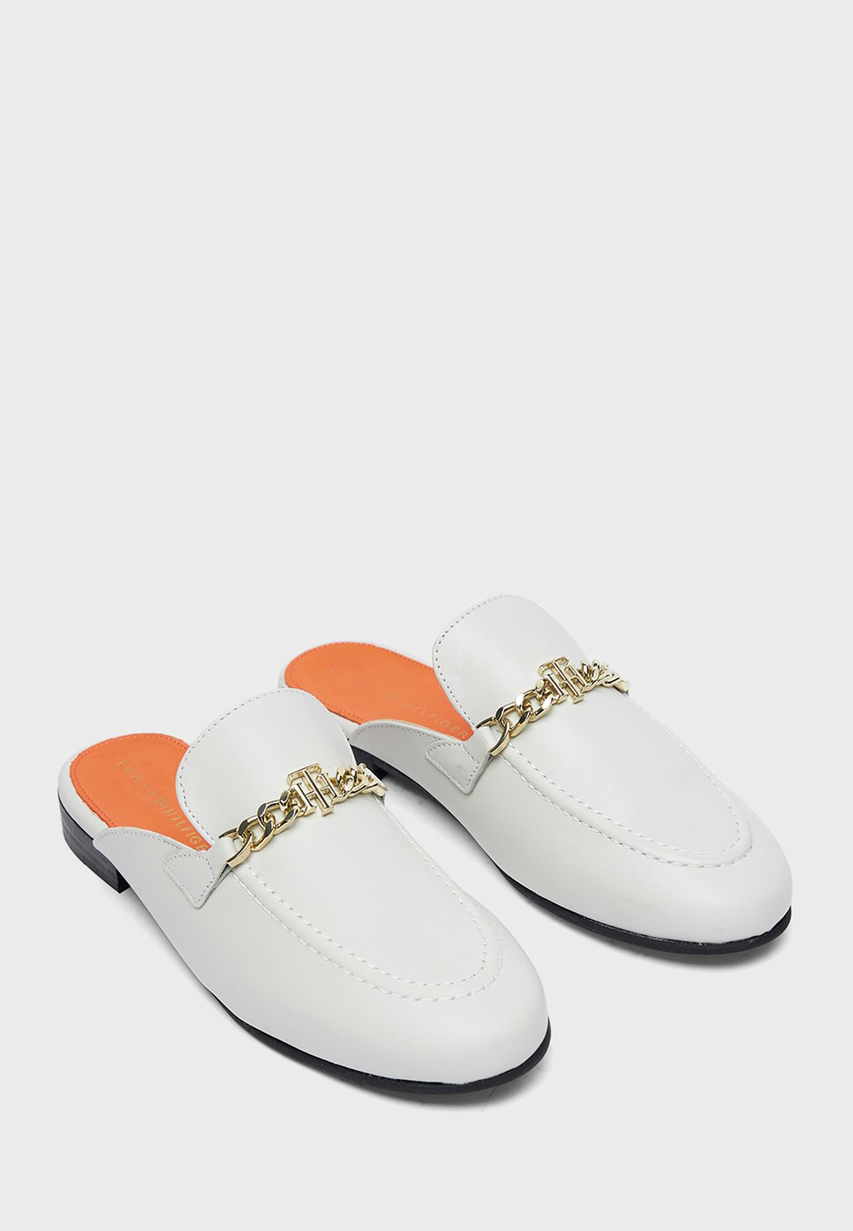 Leather Chain Mule Loafers