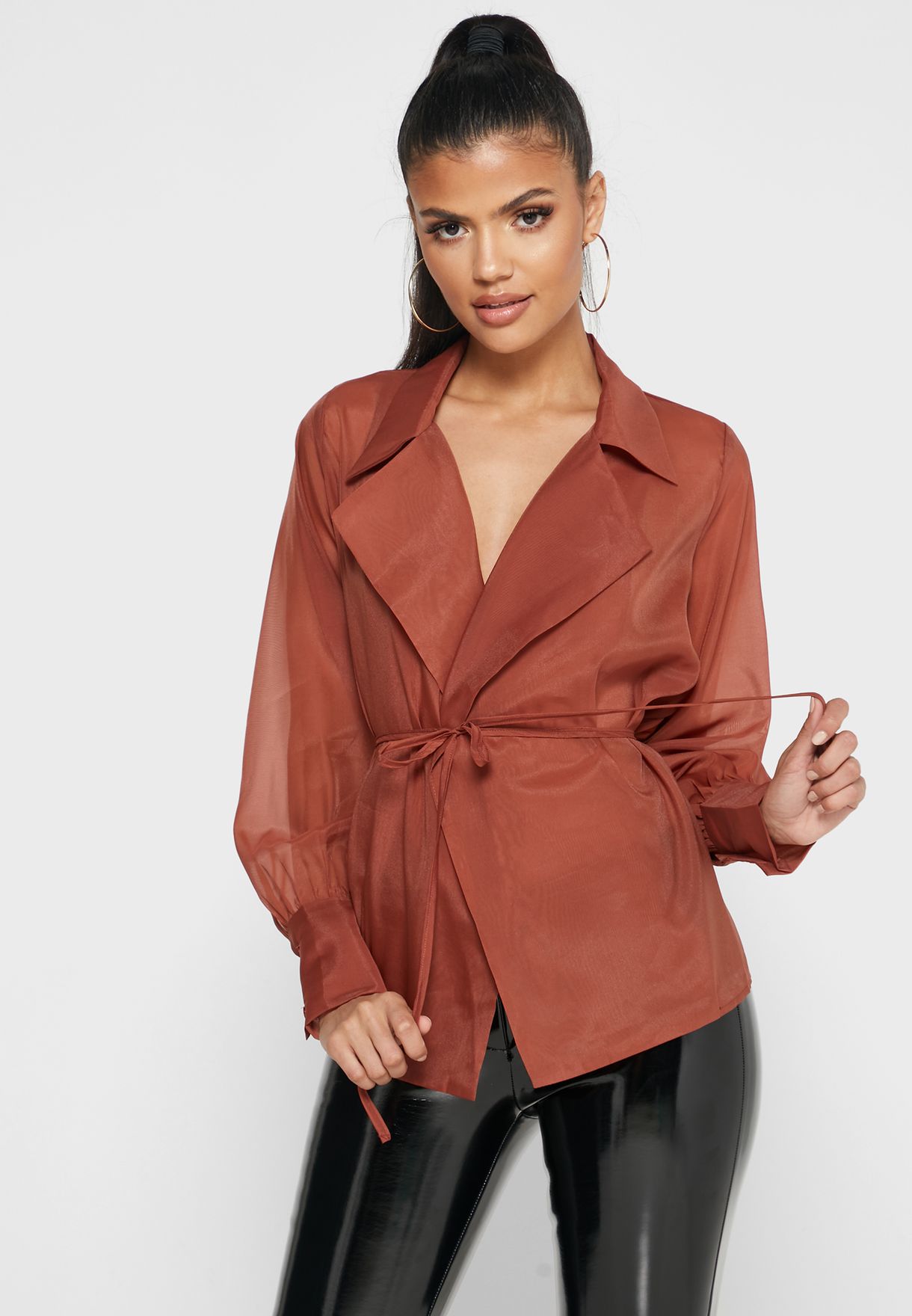 belted wrap top