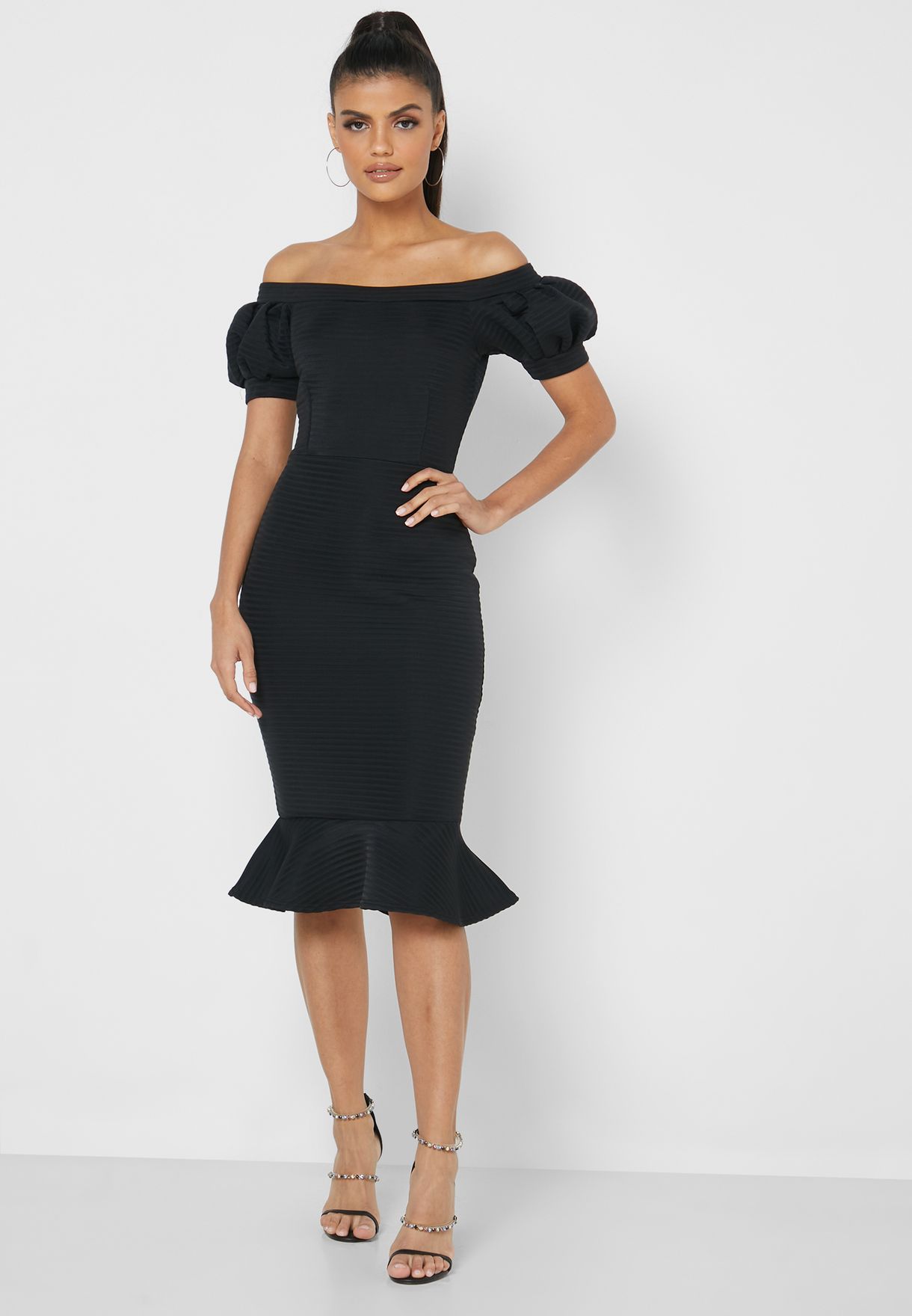 bardot dress puff sleeve