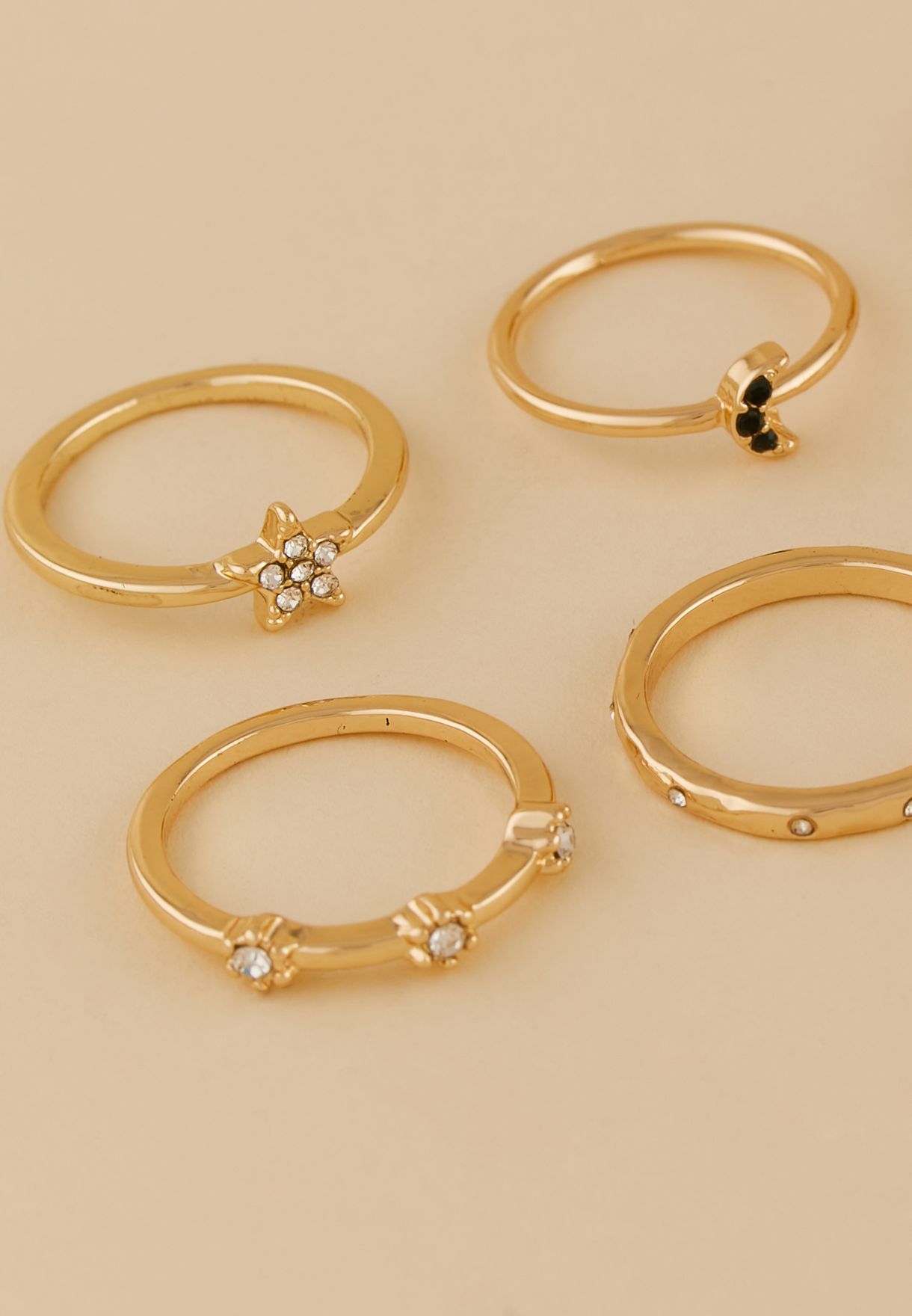 Pack Of 9 Jewelled Star And Moon Ring Set 
