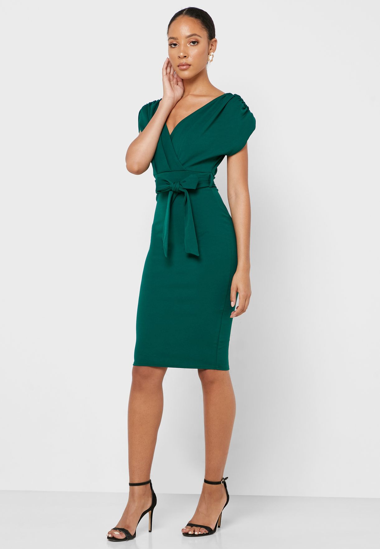 Buy Quiz green Belted Wrap Dress for Women in MENA, Worldwide