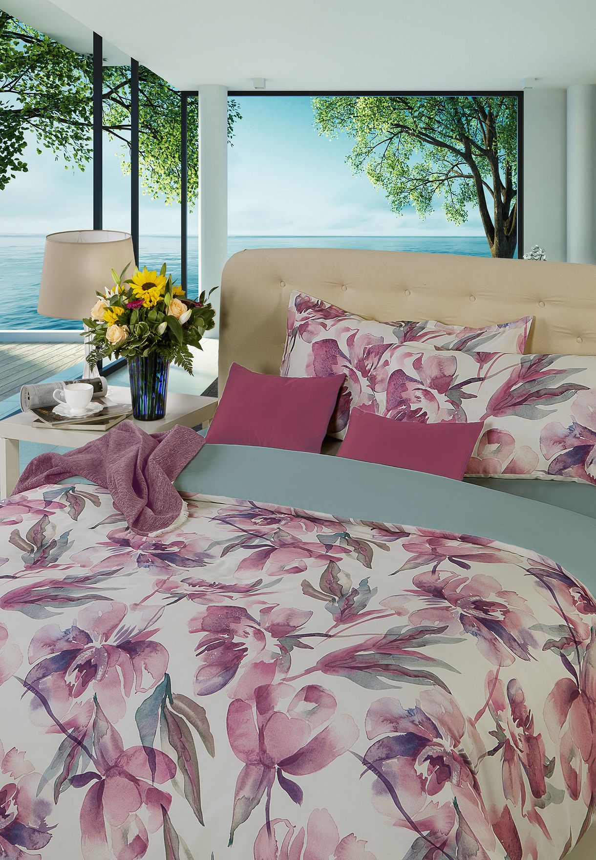 King Purple Peony Duvet Cover & Fitted Sheet Set