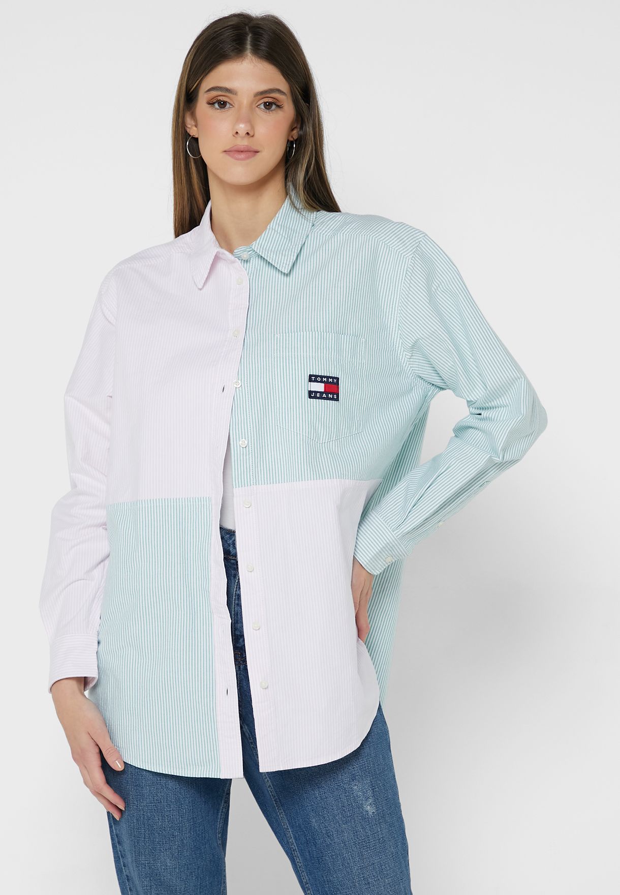 Colorblock Striped Button Down Shirt