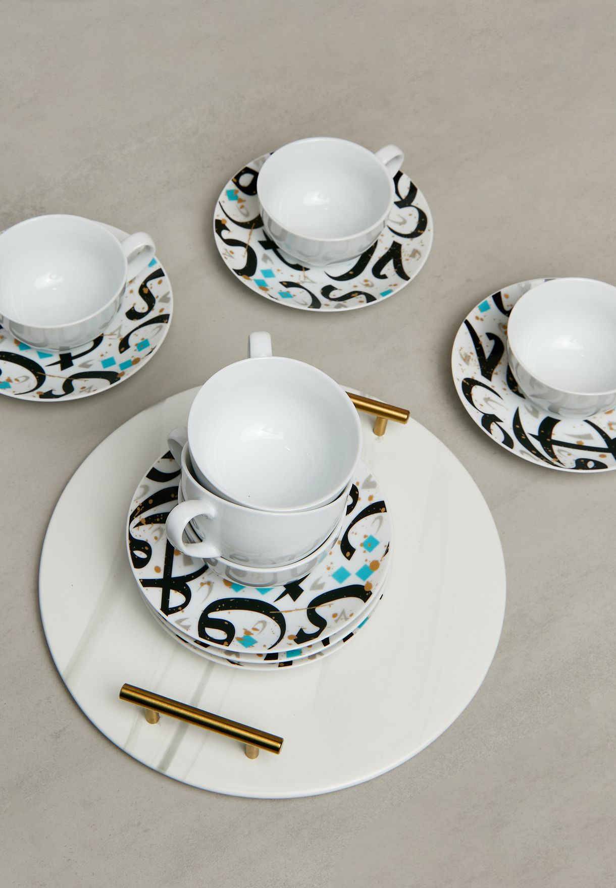 Set Of 6 Tarateesh Porcelain Teacups & Saucers