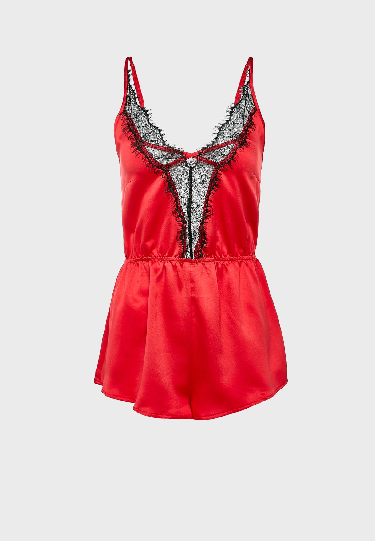 red plunge playsuit