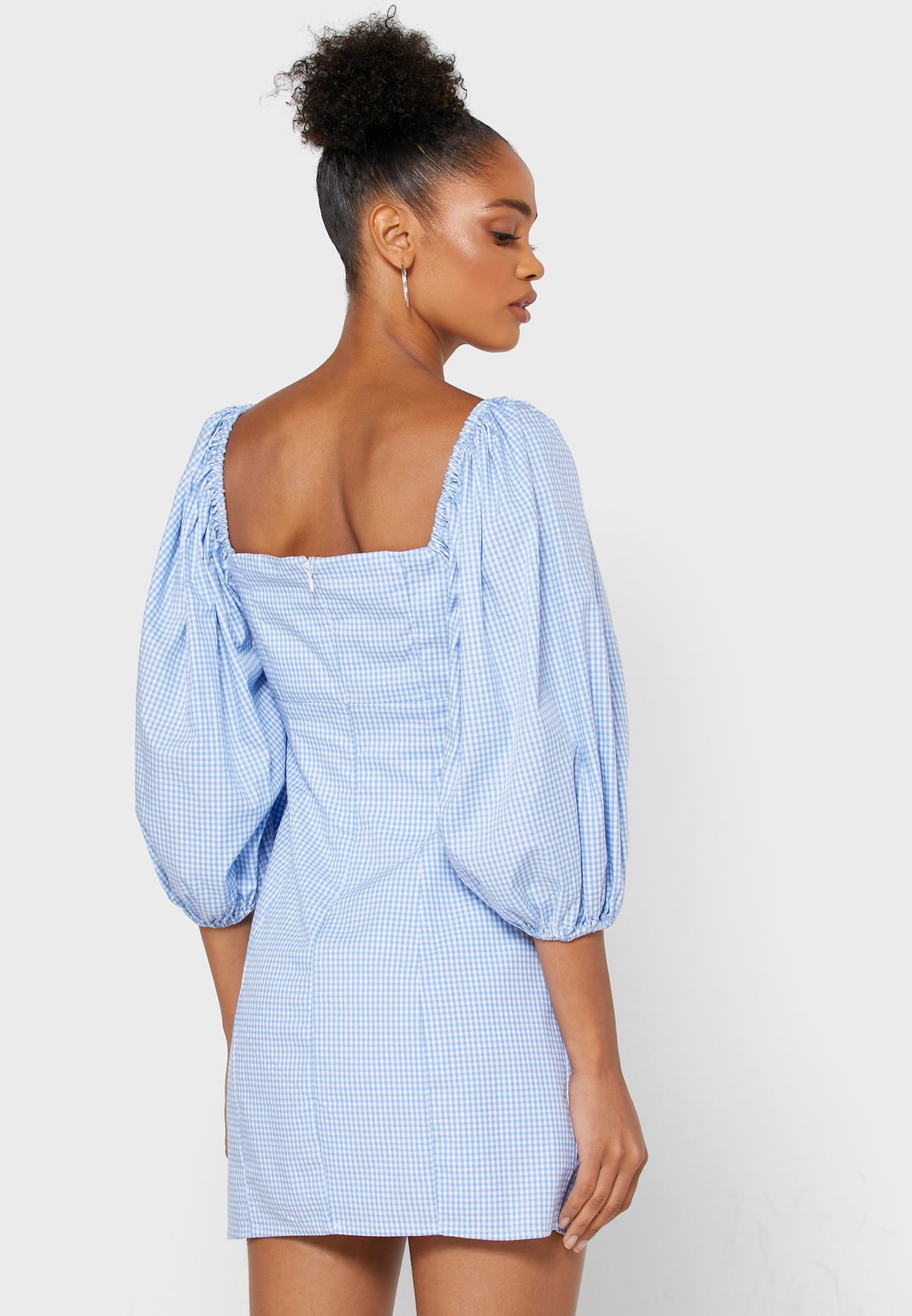 light blue puff sleeve dress