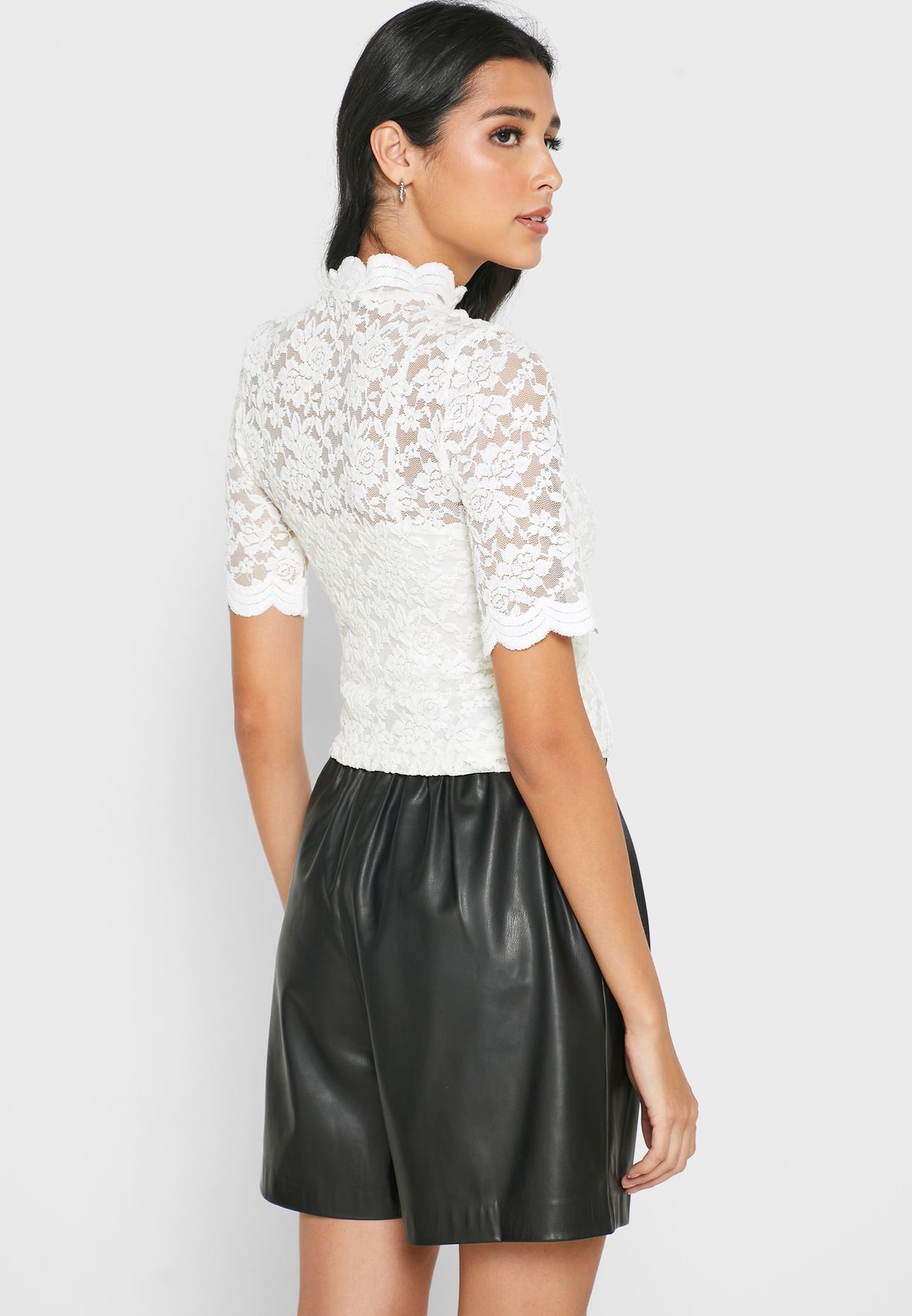 Scallop Detail High Neck Lace Top 