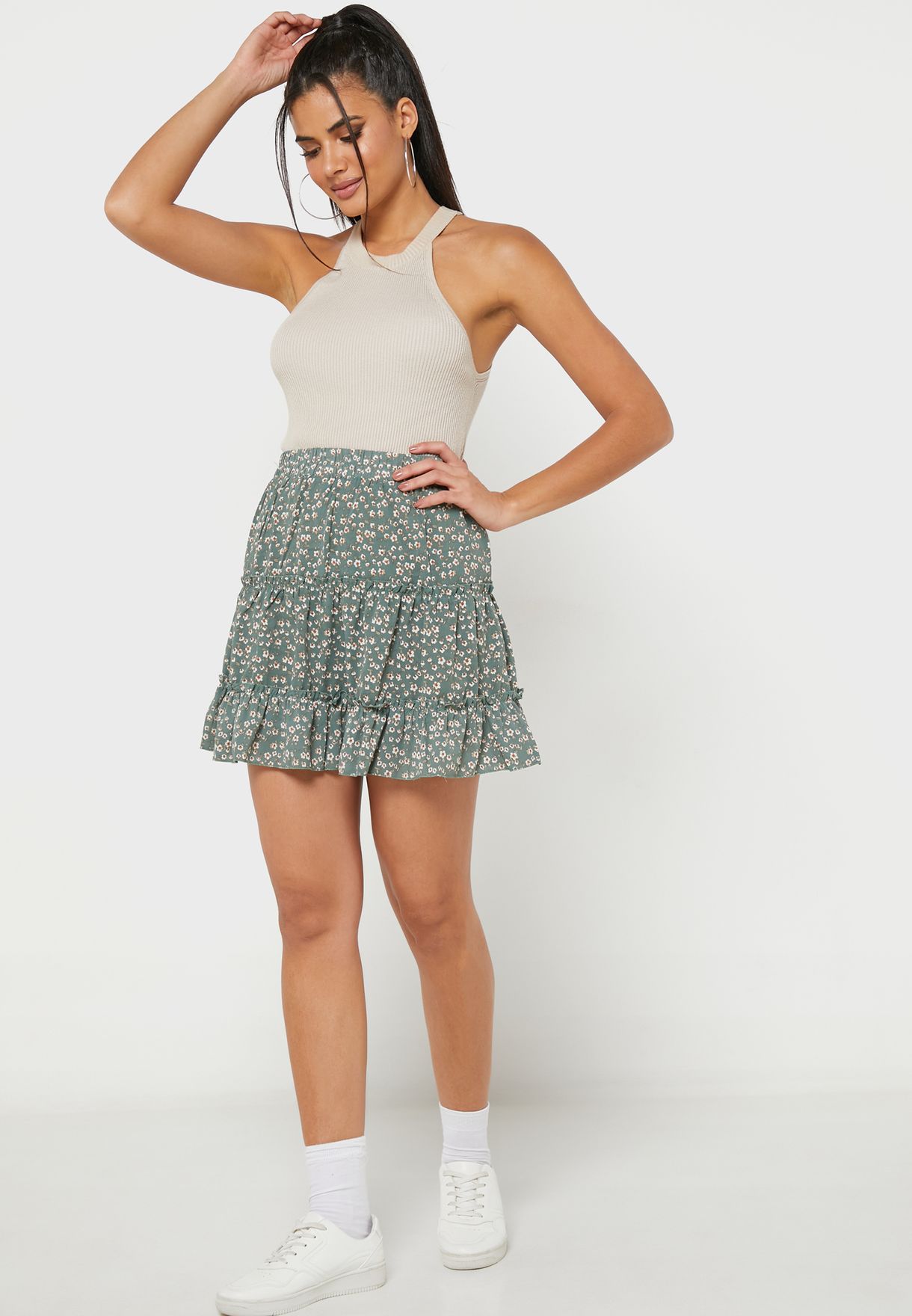 Tiered Printed Mini Skirt