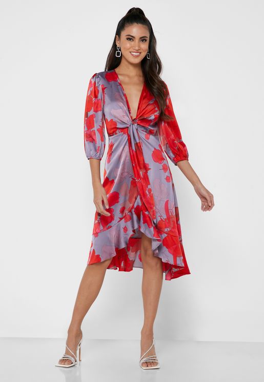 Floral Tie Front Mini Day Dress