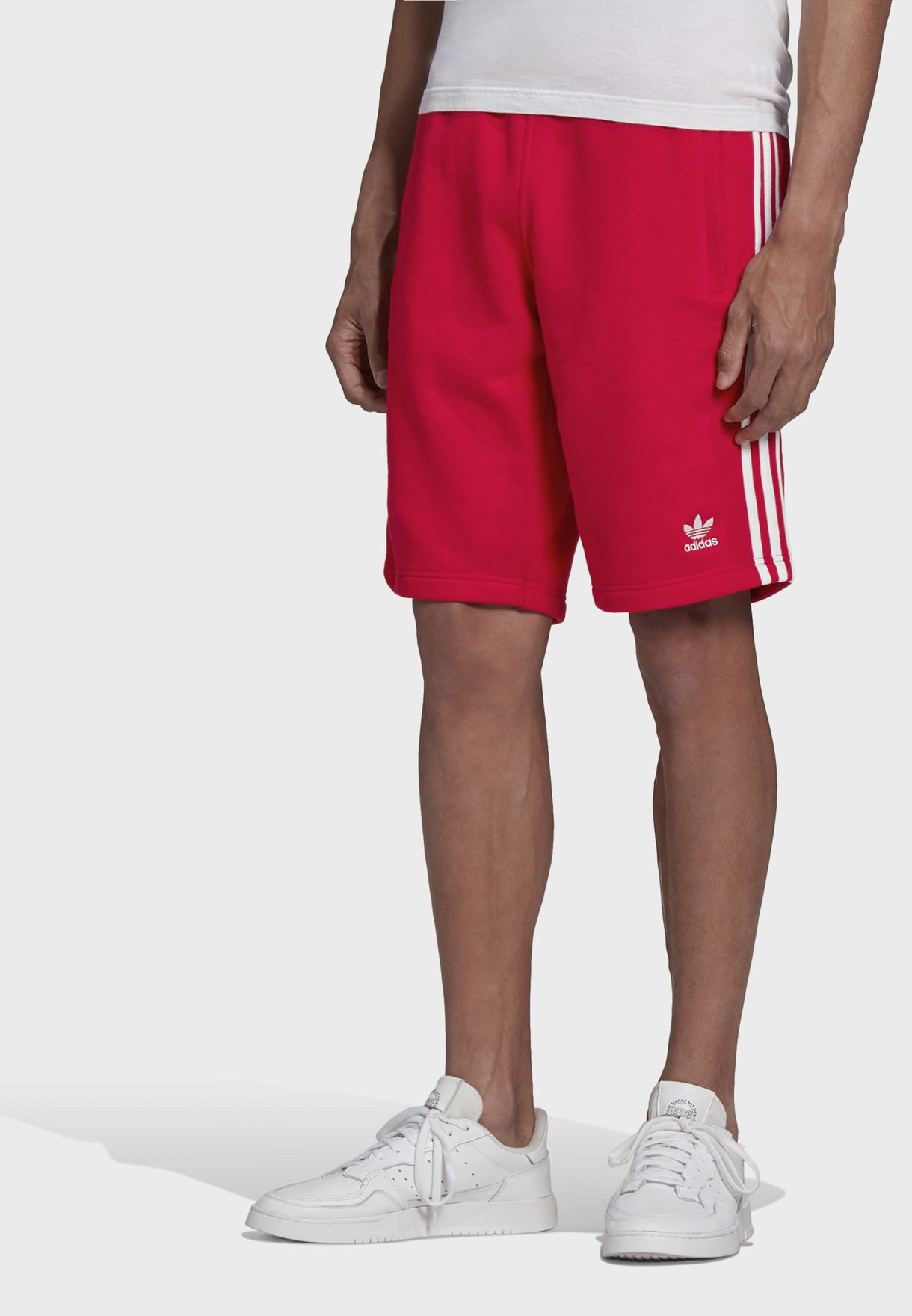 adidas red 3 stripe shorts