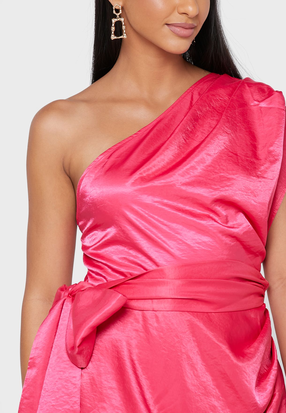 hot pink satin wrap dress