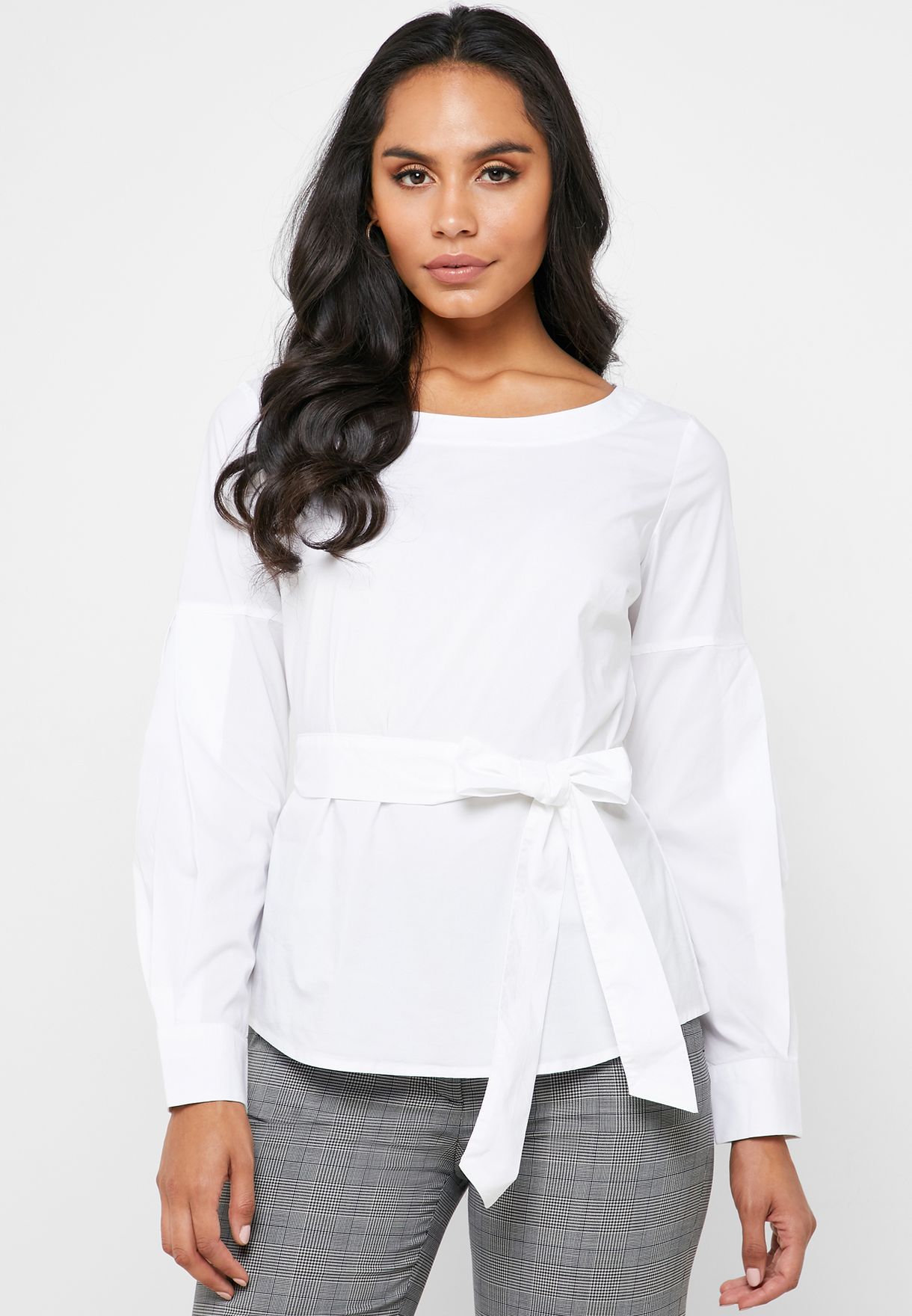 white belted top