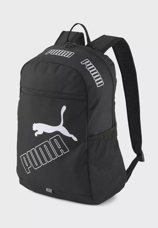 A backpack with a brand logo