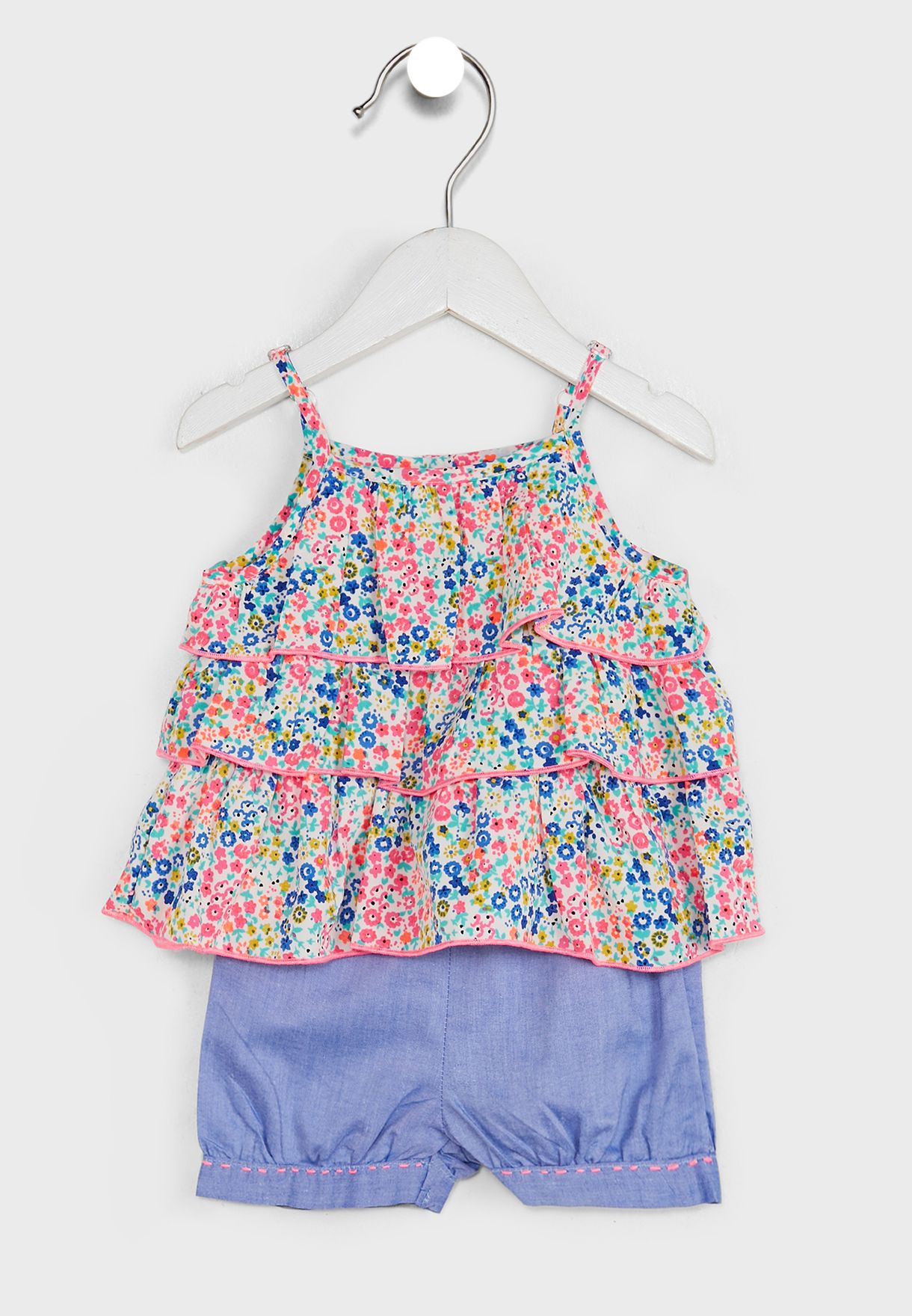 Printed Layered Top With  Solid Shorts