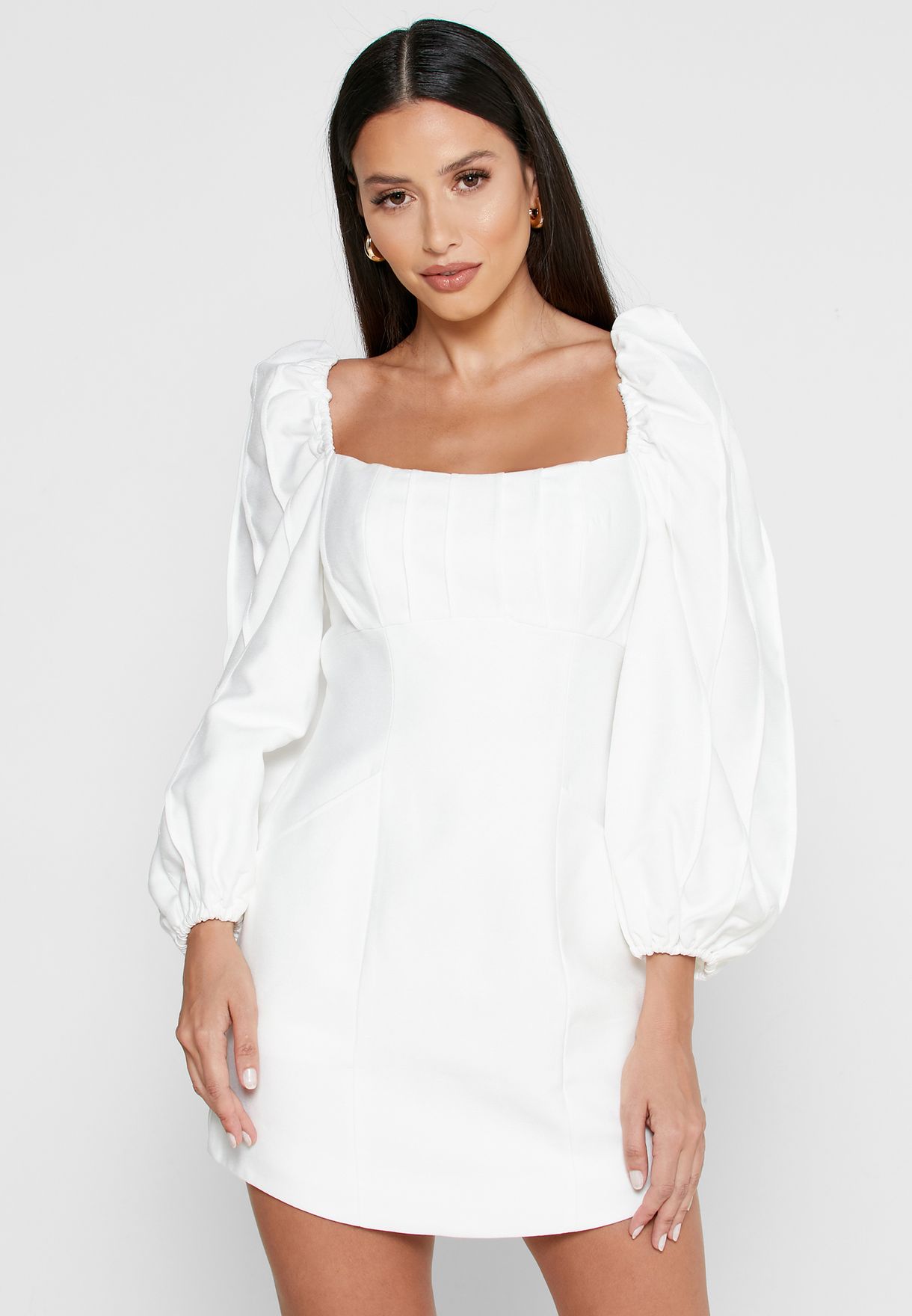 Buy C/MEO COLLECTIVE white Over Again Square Neck Puff Sleeve Dress for ...