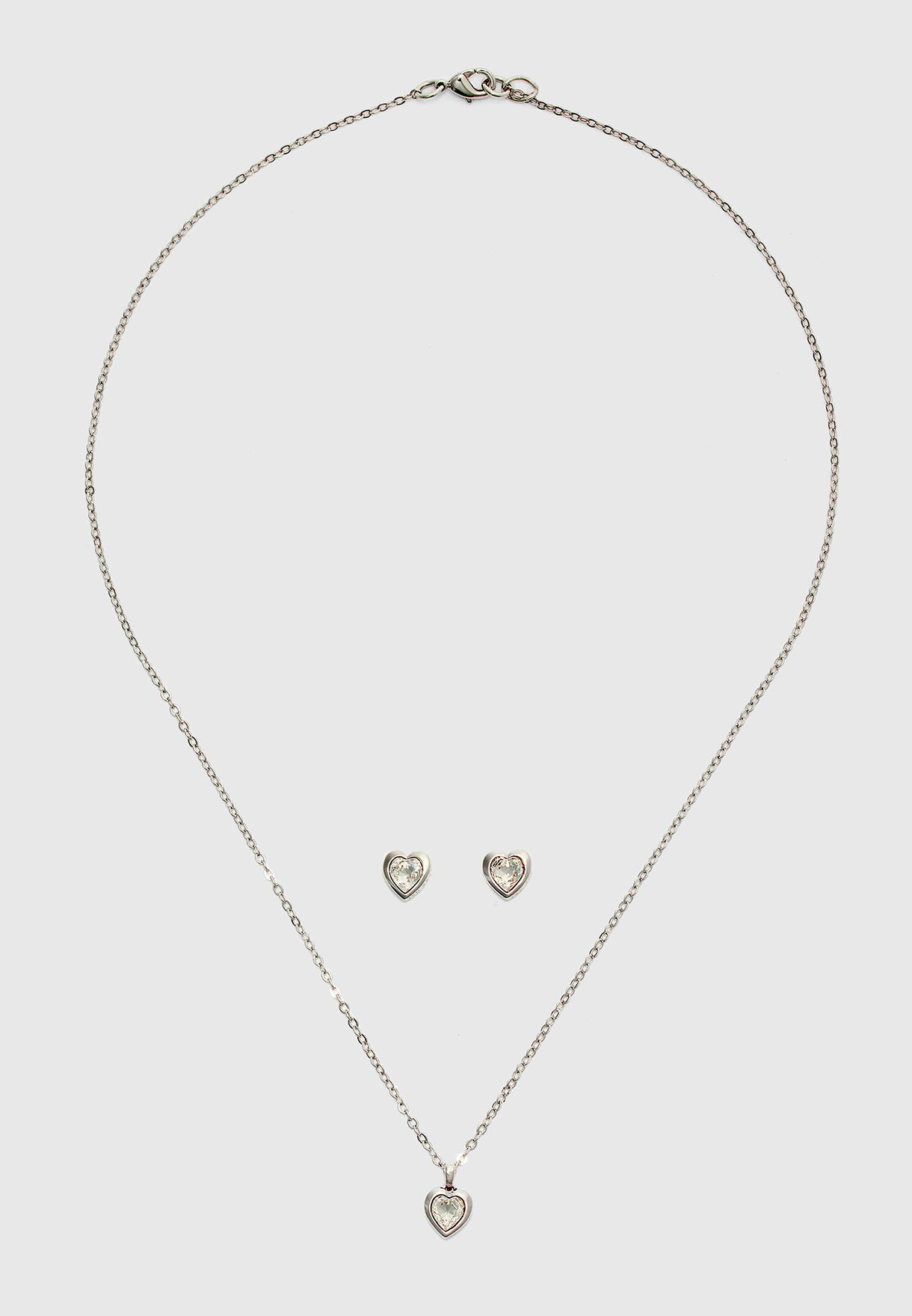 Hadeya Crystal Heart Necklace+Earrings Set