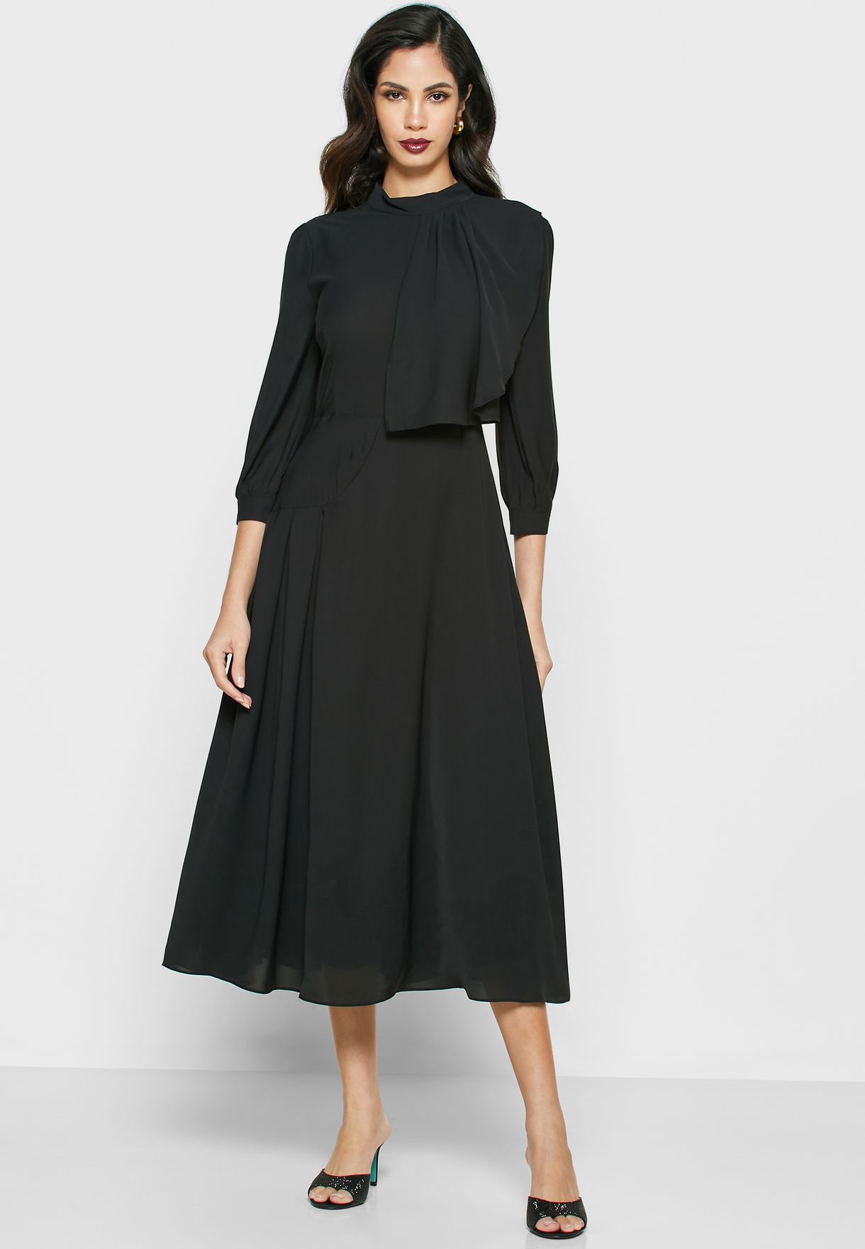 Buy Khizana black Detailed Front Midi Dress for Women in Dubai, Abu Dhabi