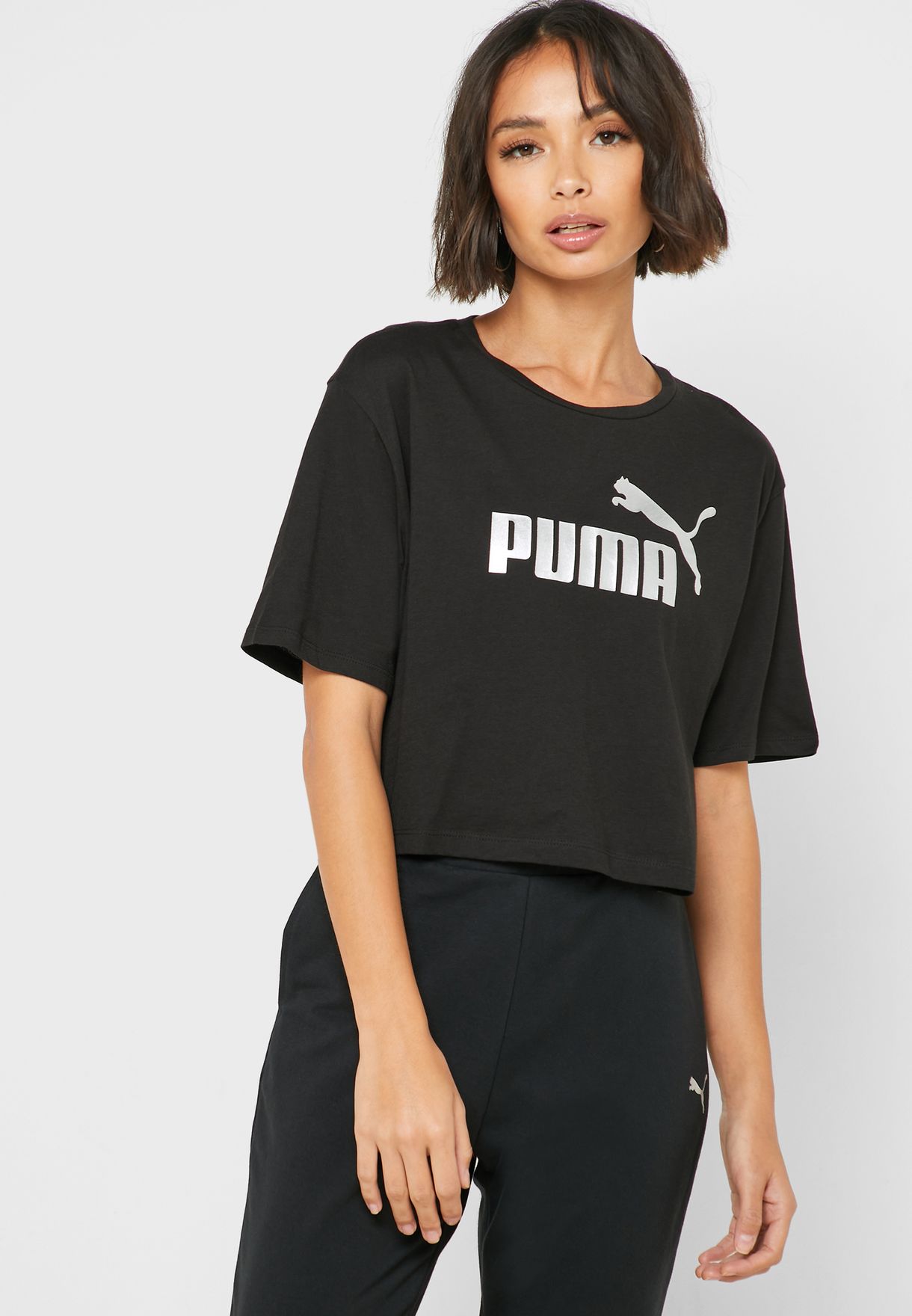 Buy PUMA black Essential Logo Cropped T 