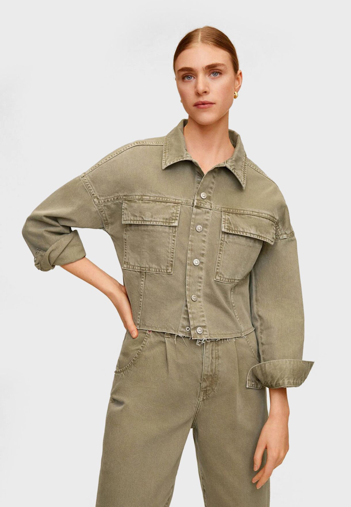 cropped khaki jacket womens