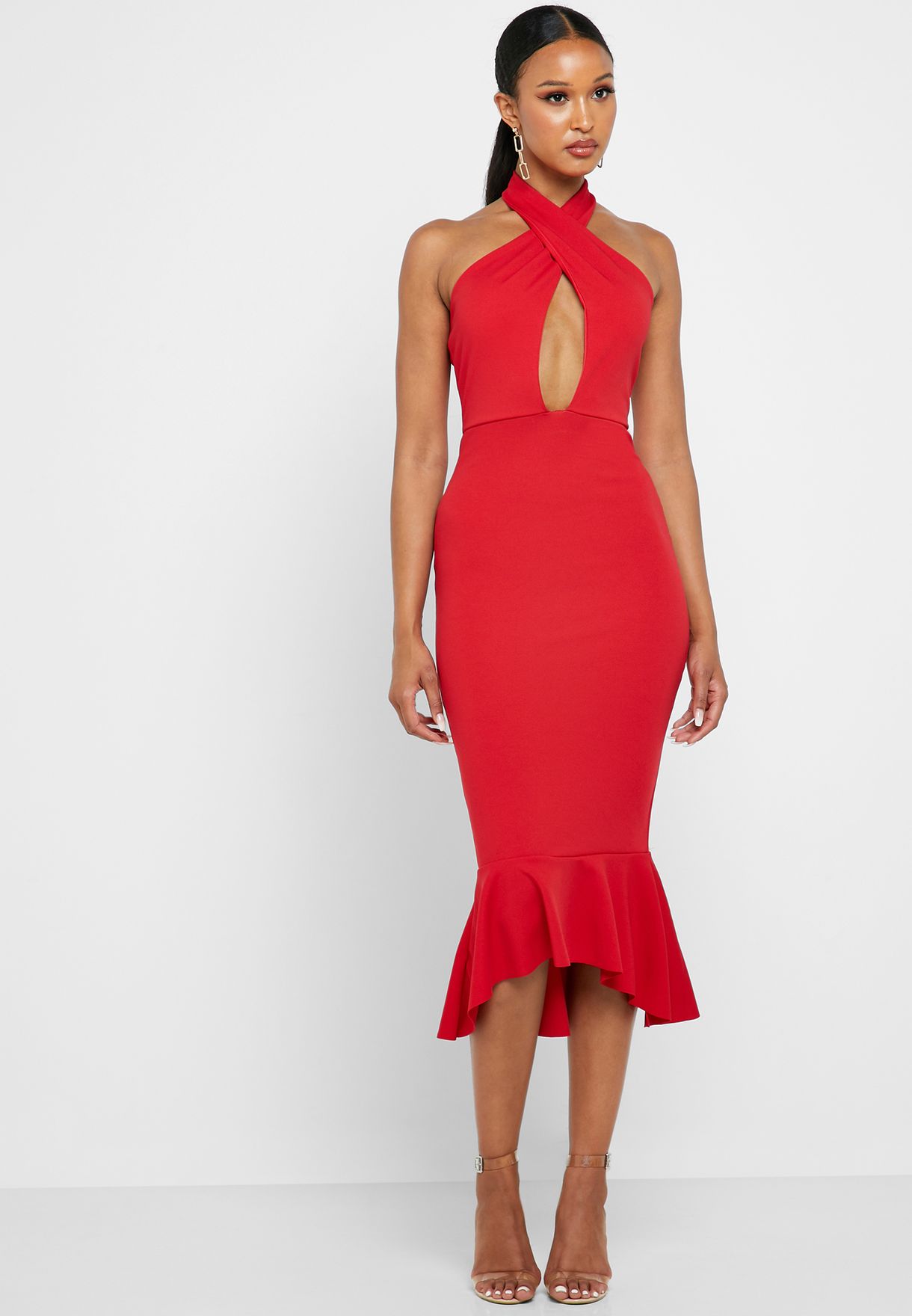 Crossover Front Keyhole Fishtail Dress ...