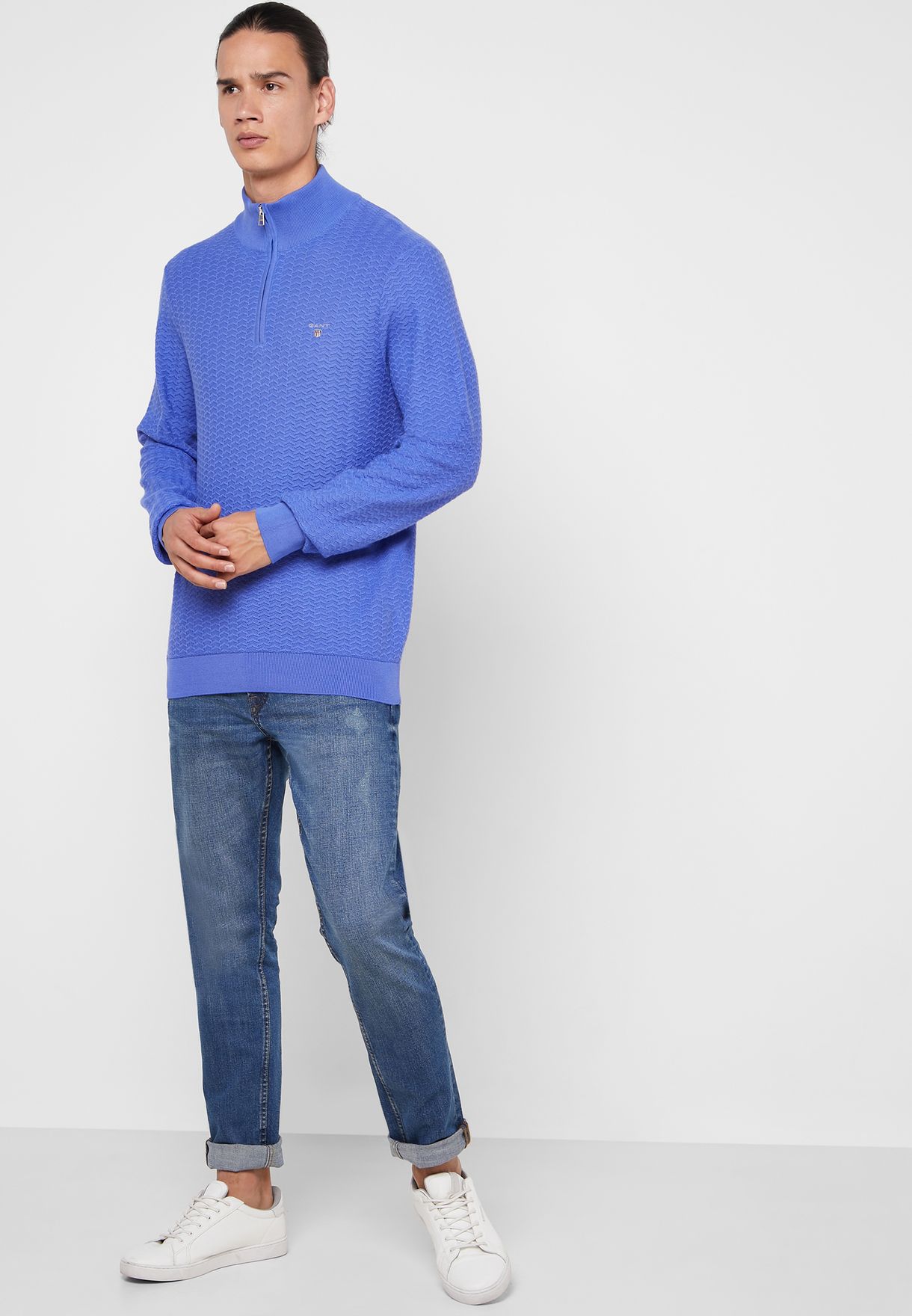 gant herringbone half zip sweater