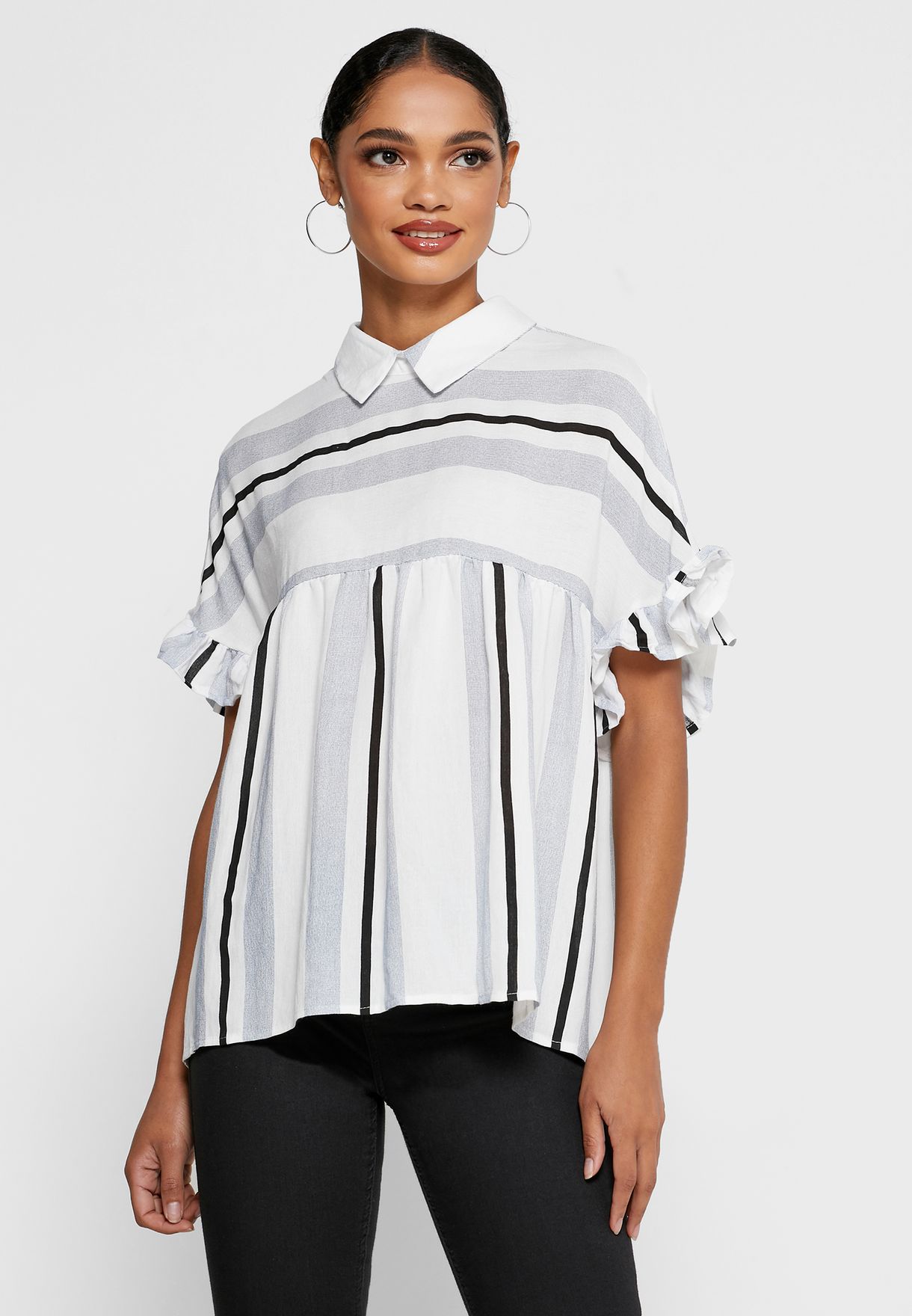 striped ruffle sleeve top