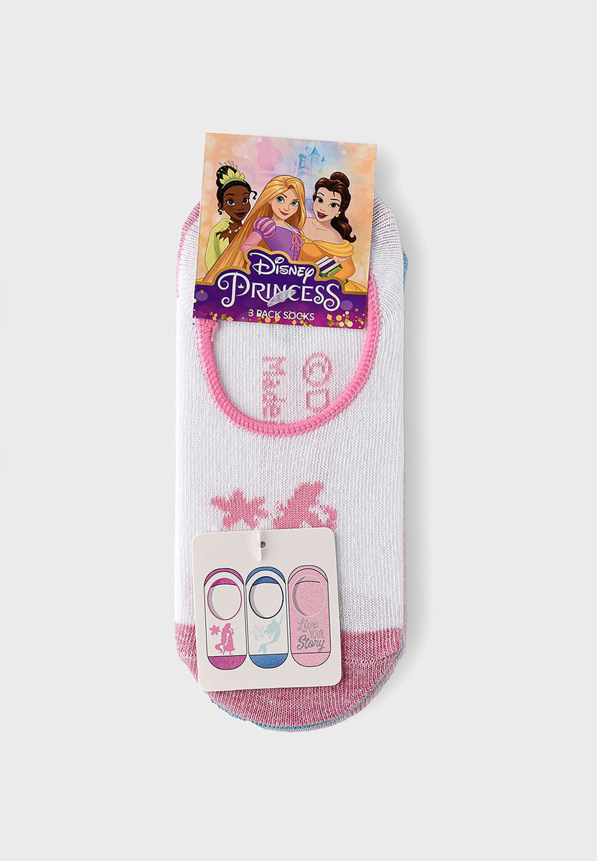 Kids 3 Pack Princess No Show Socks