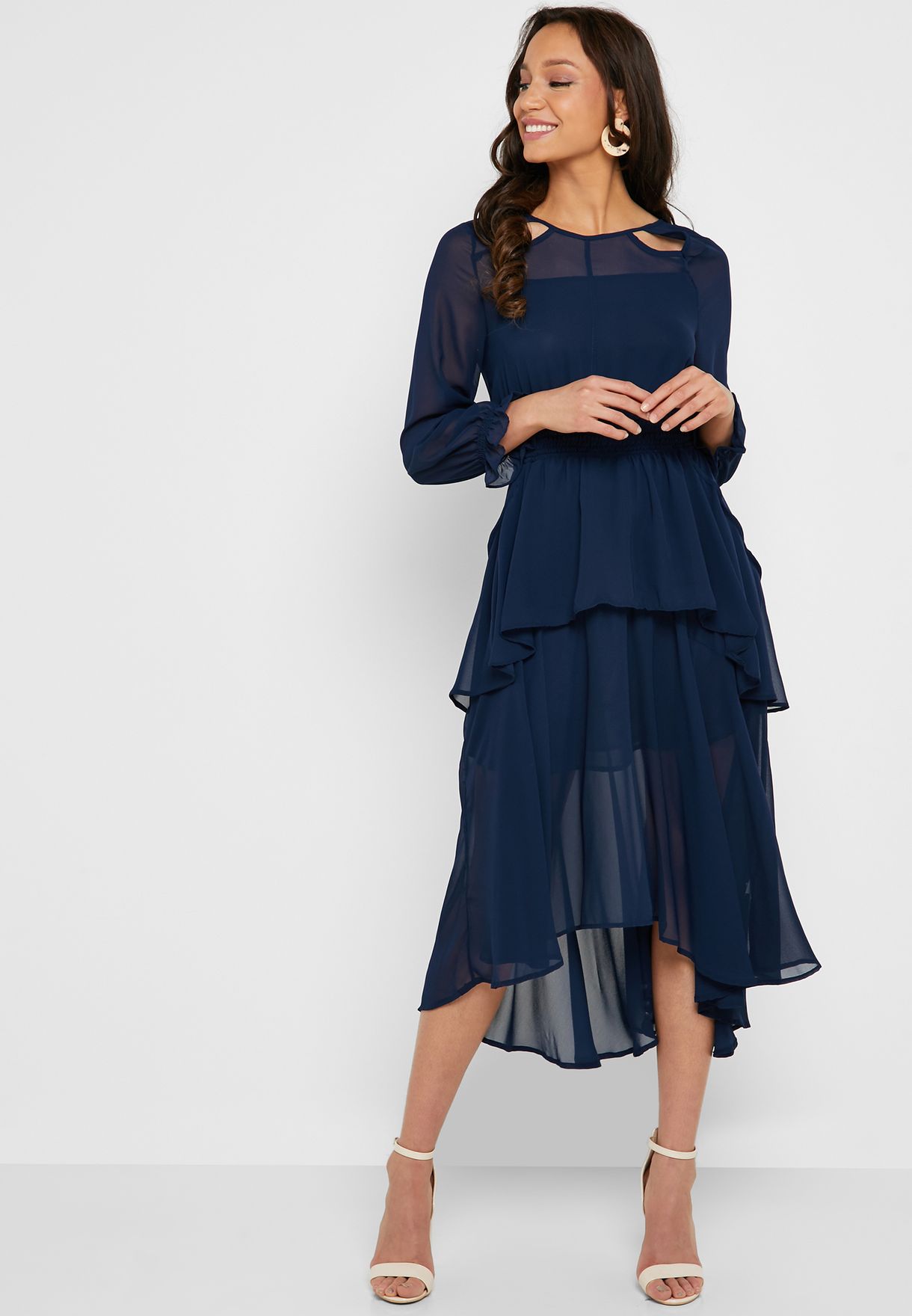 shirred waist midi dress