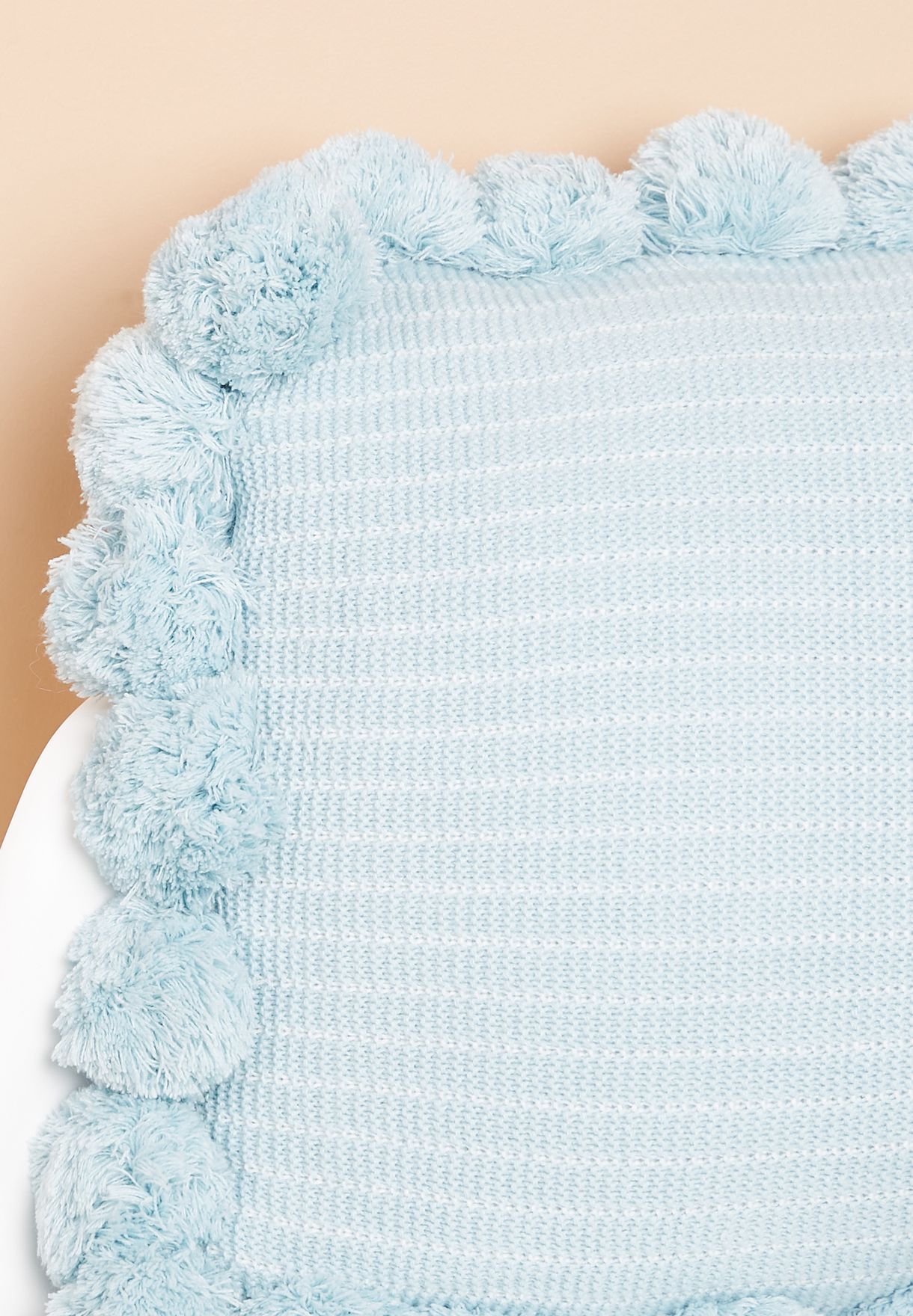 Blue Pom Pom Cushion With Insert 45X45Cm