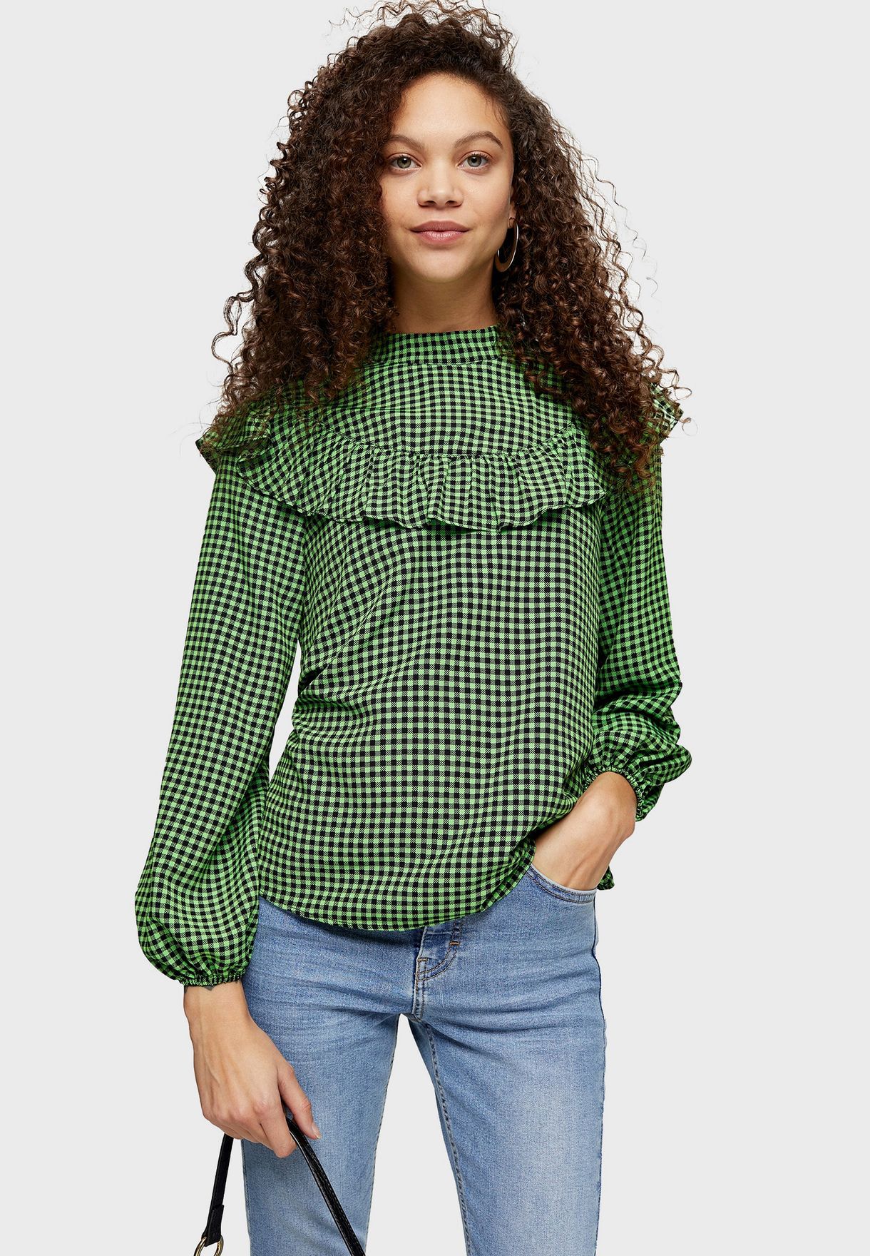 Checked Ruffle Detail Top