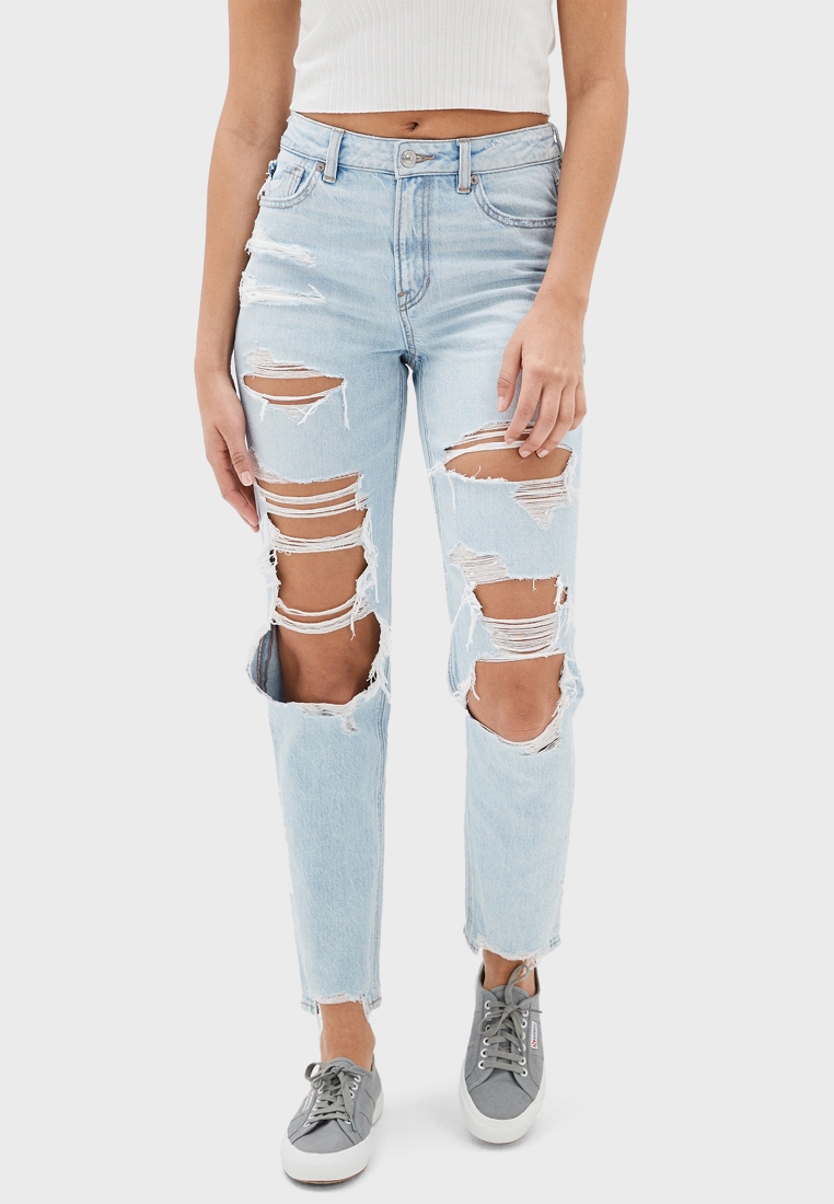 Buy American Eagle blue Ripped Mom Jeans for Women in MENA, Worldwide