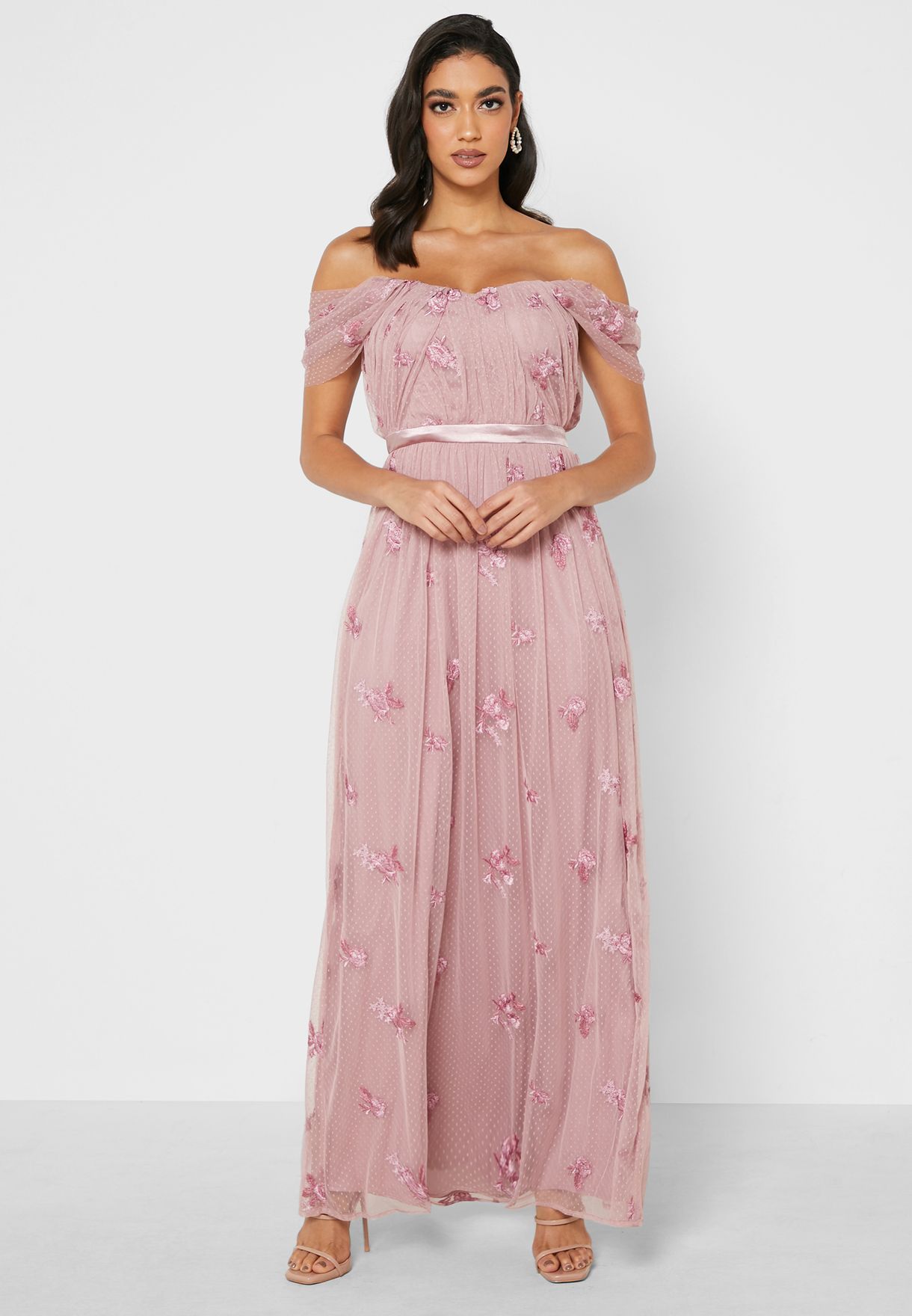 Safa Bardot Lace Detail Dress