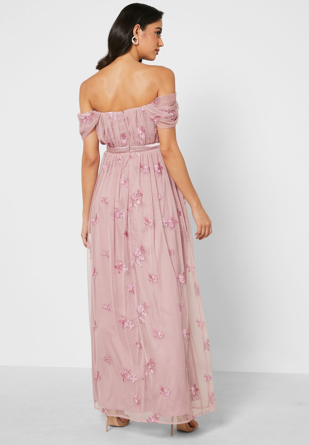 Safa Bardot Lace Detail Dress