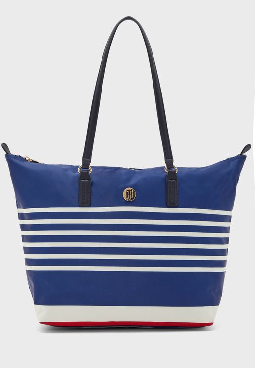 monogram colorblock stripe shopper tote bag