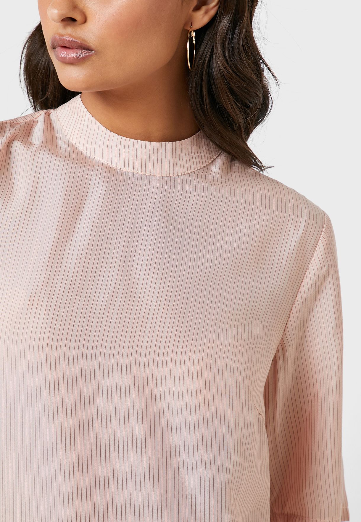 high neck striped top