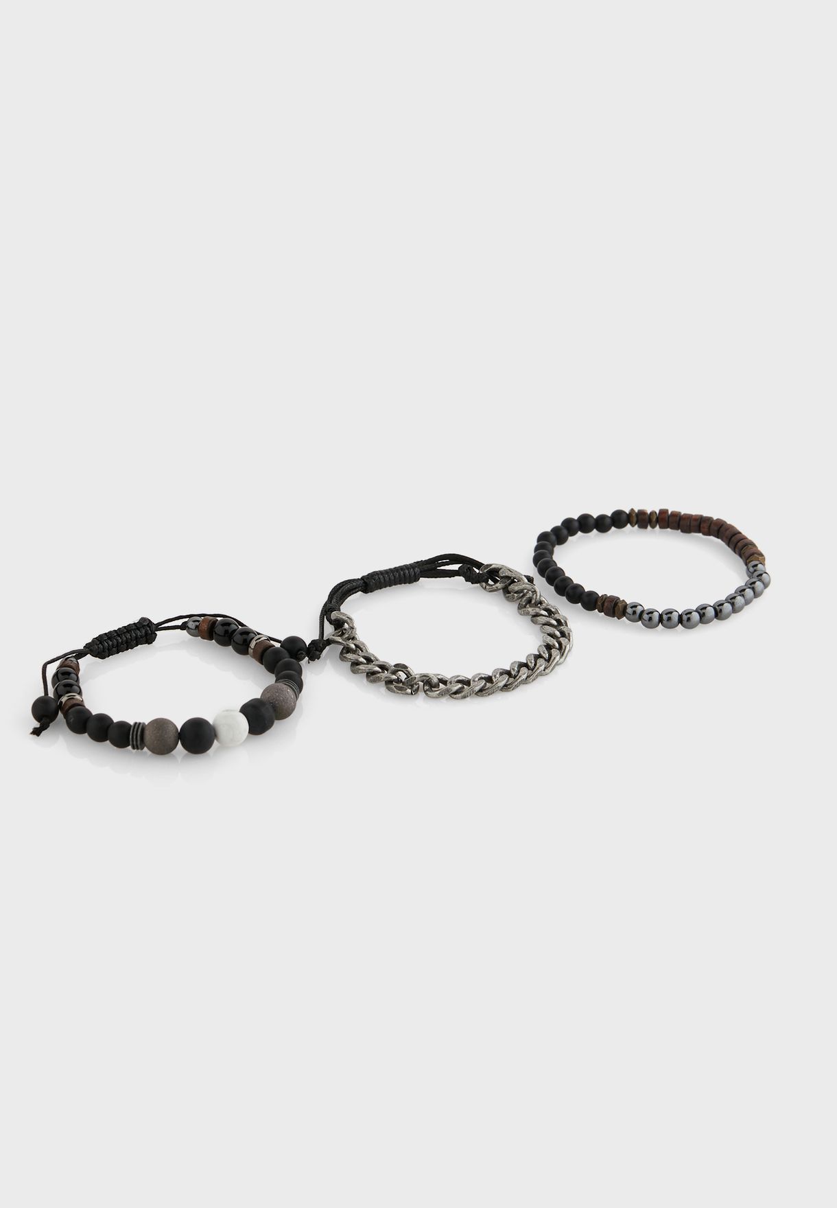 3 Pack Chain And Bead Bracelet Set