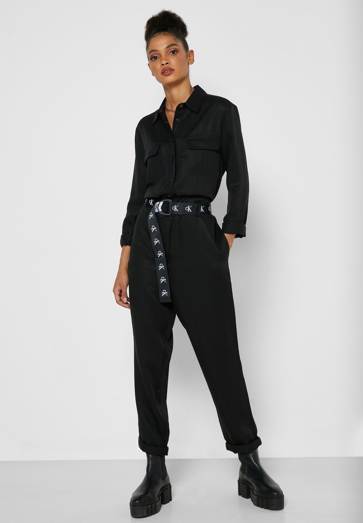 Buy Calvin Klein Jeans black Button Down Belted Jumpsuit for Women in  Muscat, Salalah