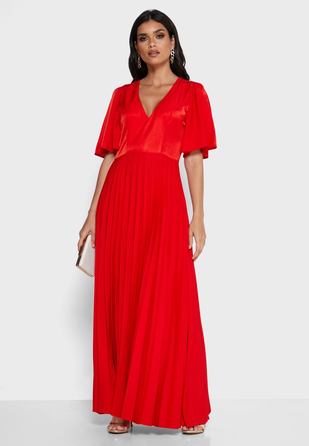 Flute Sleeve Pleated Dress