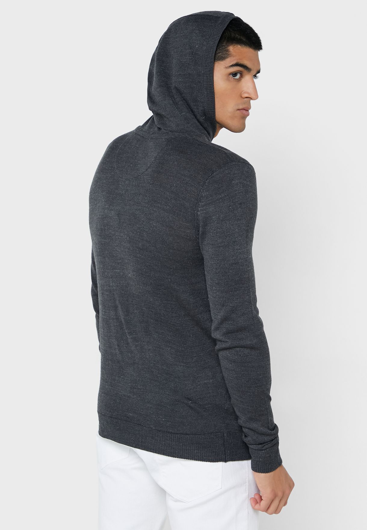  Knitted Hoodie With Rib To Hood