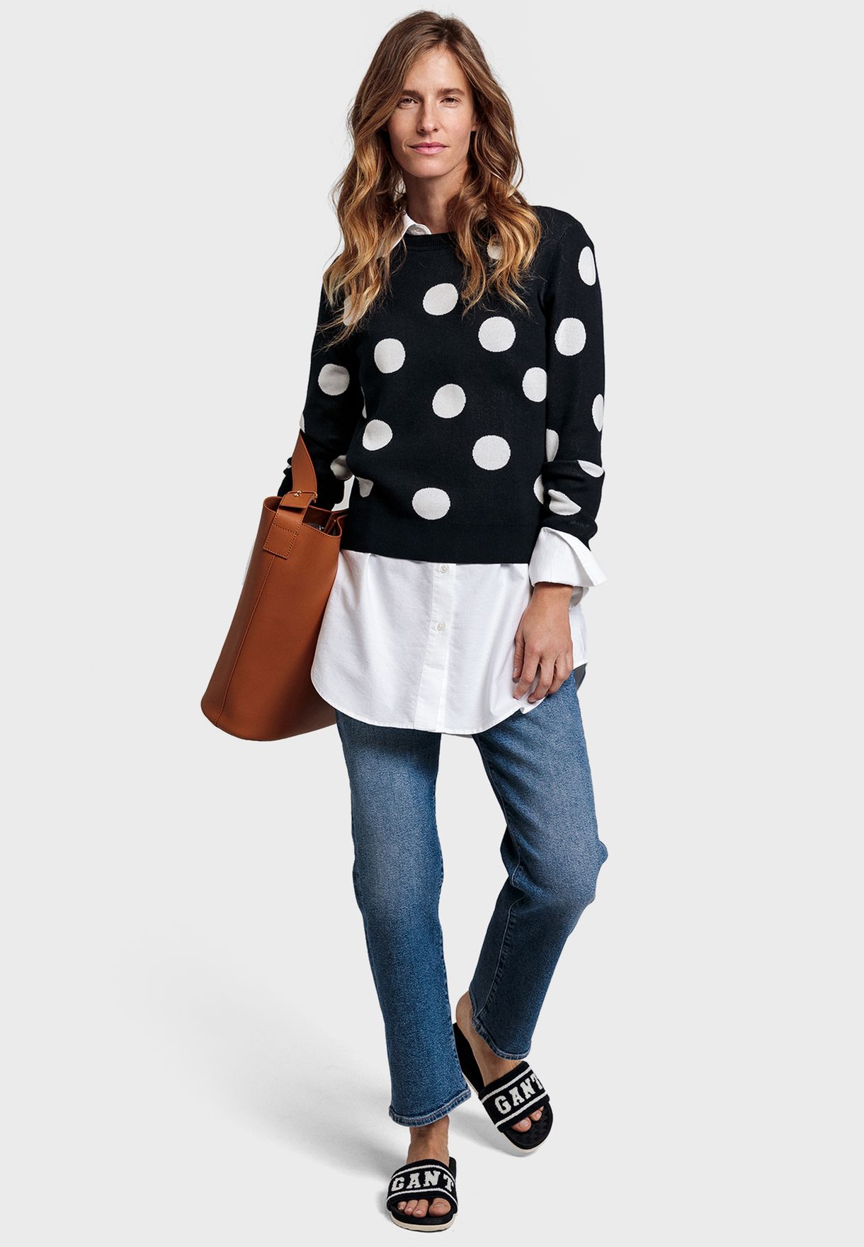 navy polka dot sweater