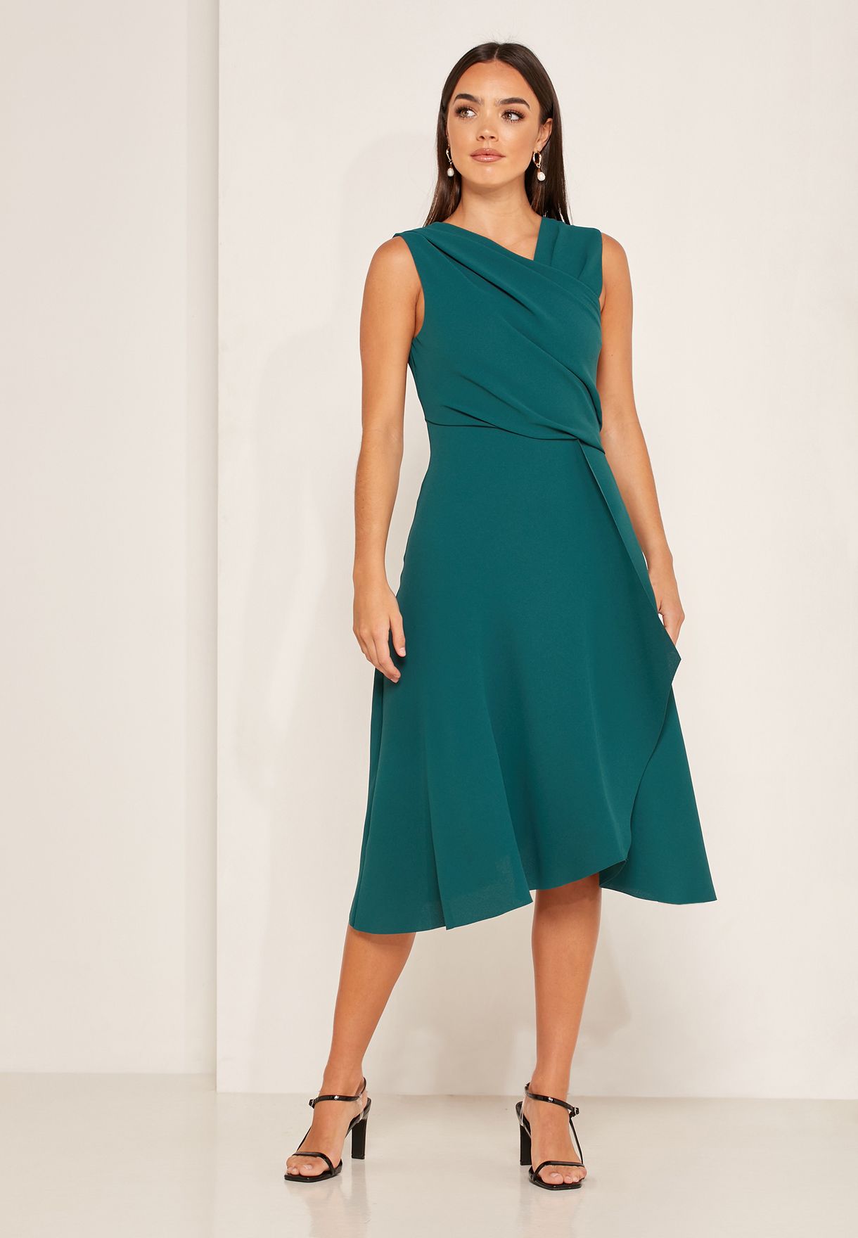 reiss marling wrap front midi dress mid blue