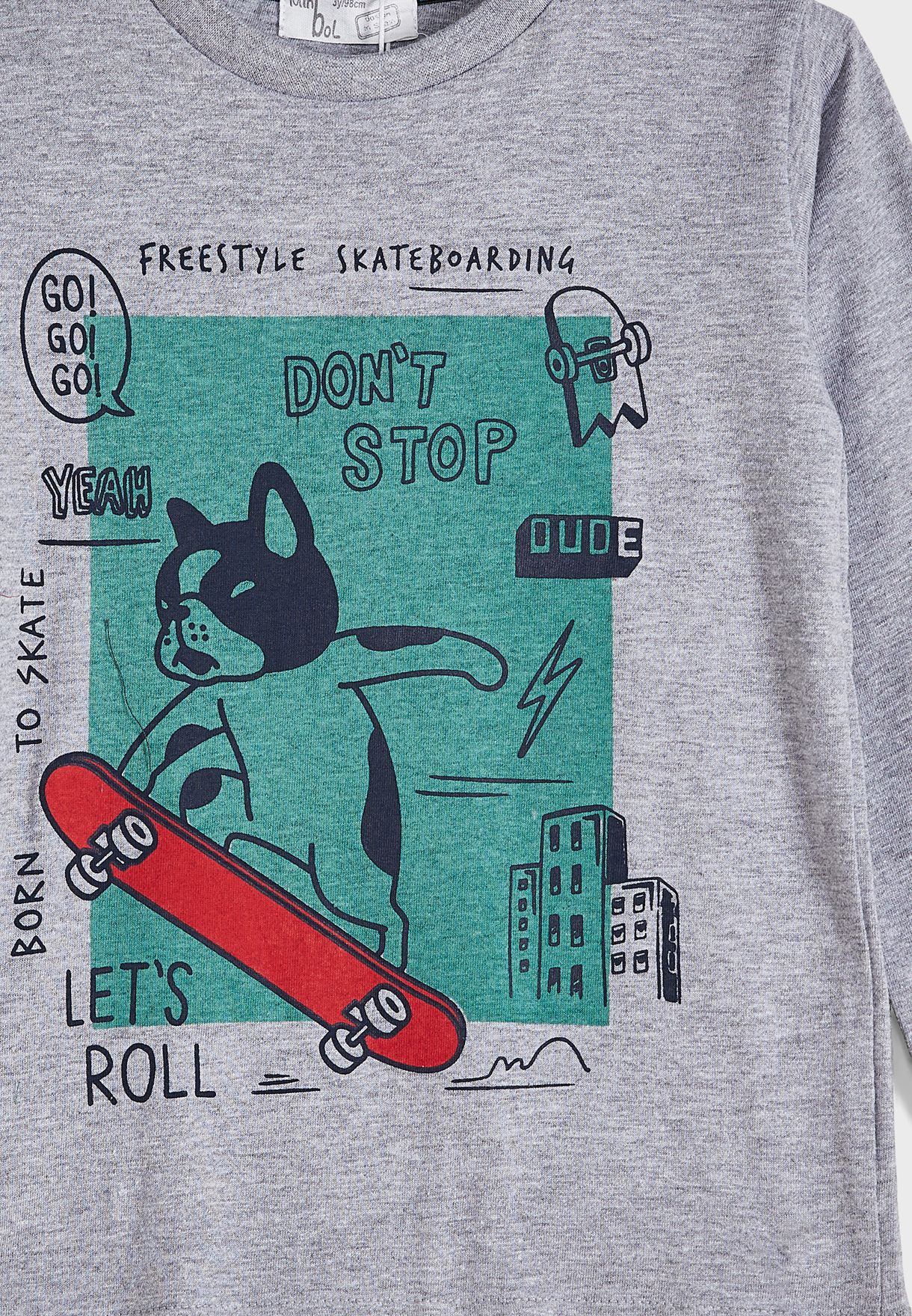 Kids Skater Dog Print T-Shirt