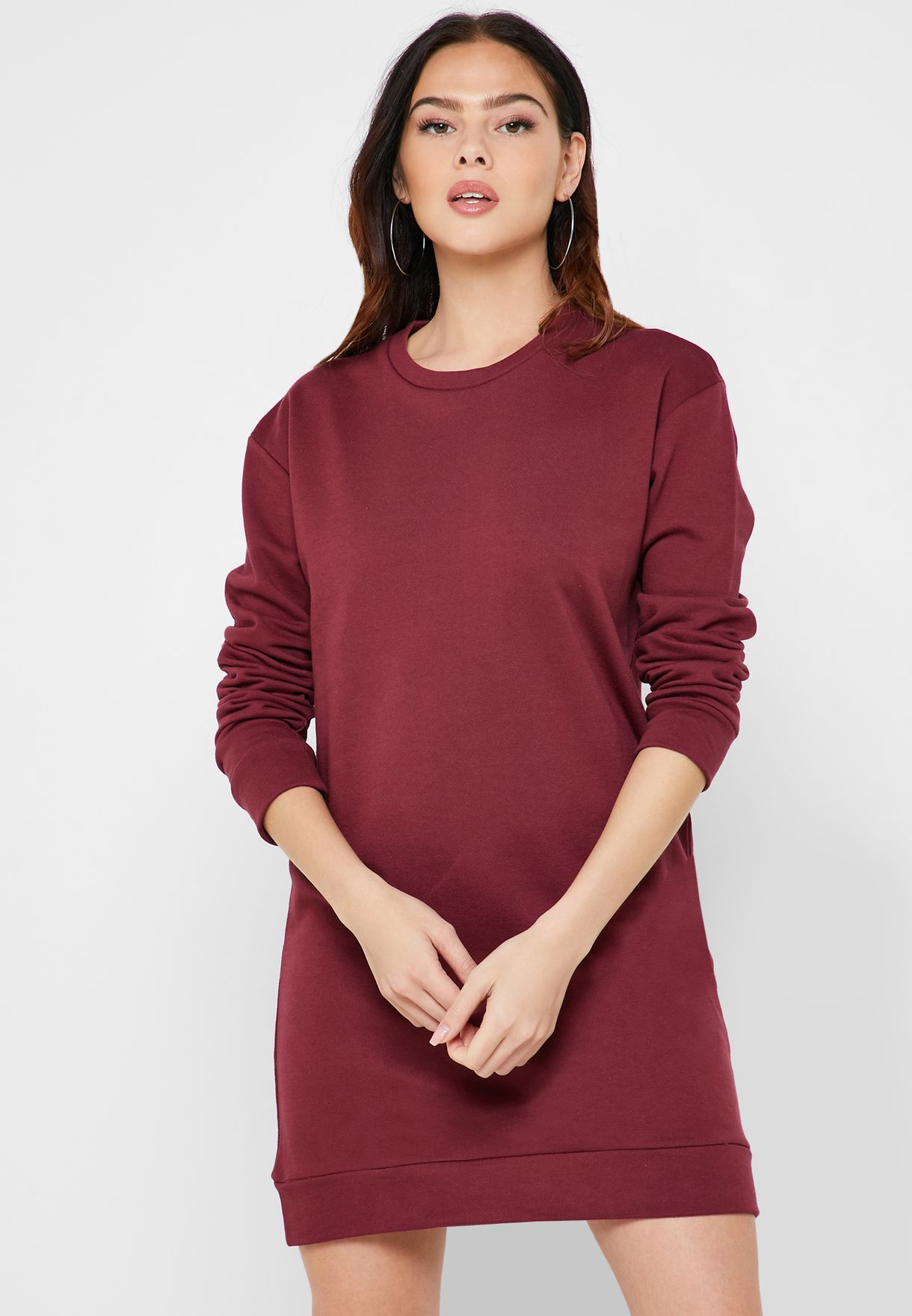 burgundy sweatshirt dress
