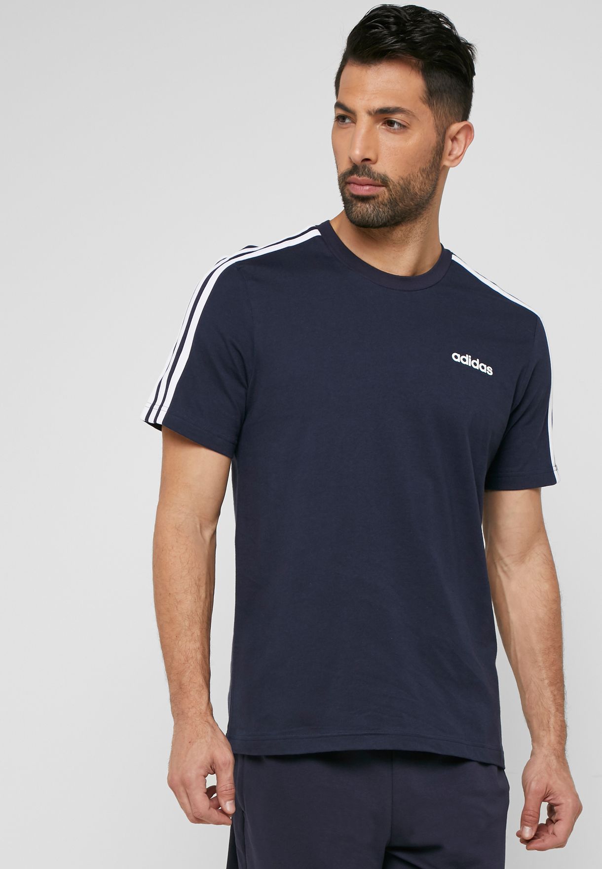 Buy adidas navy Essential 3 Stripe T-Shirt for Men in MENA, Worldwide