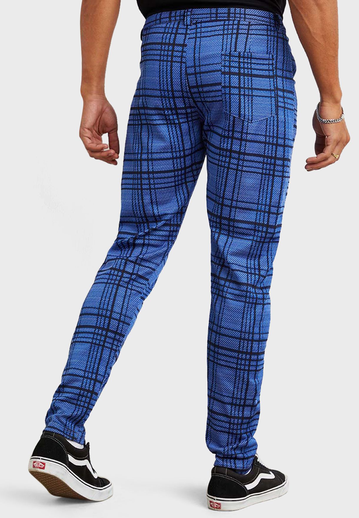 Slim Fit Checked Trousers With Belt Loops