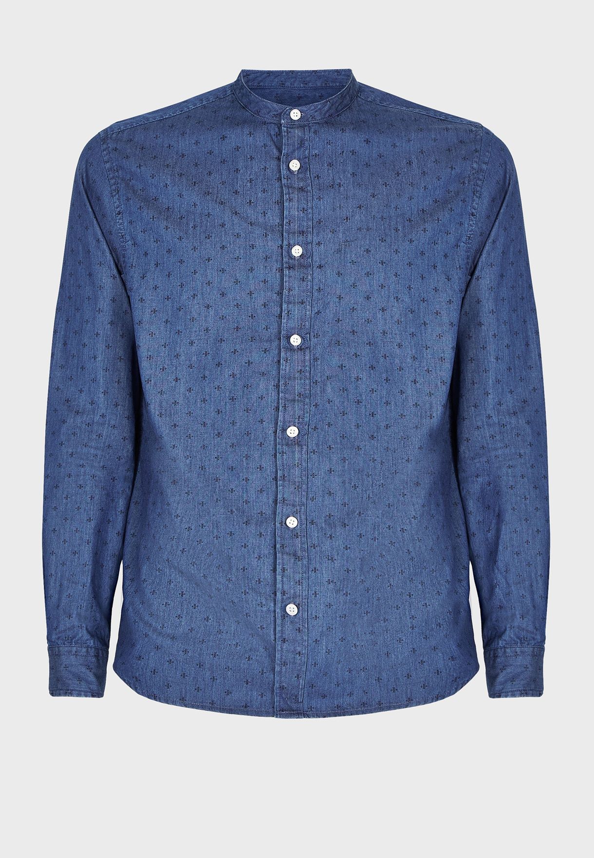 Buy Burton blue Grandad Collar Regular Fit Denim Shirt for Men in ...